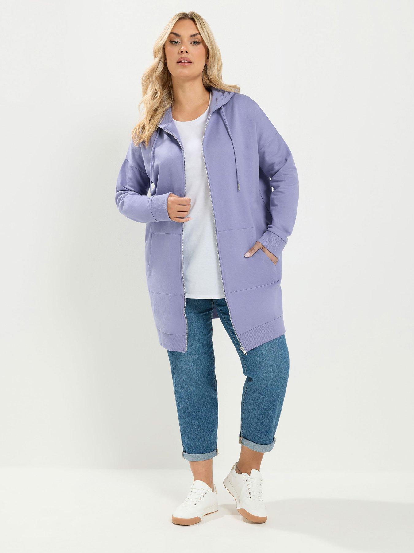 Yours Curve Longline Zip Through Hoodie - Purple