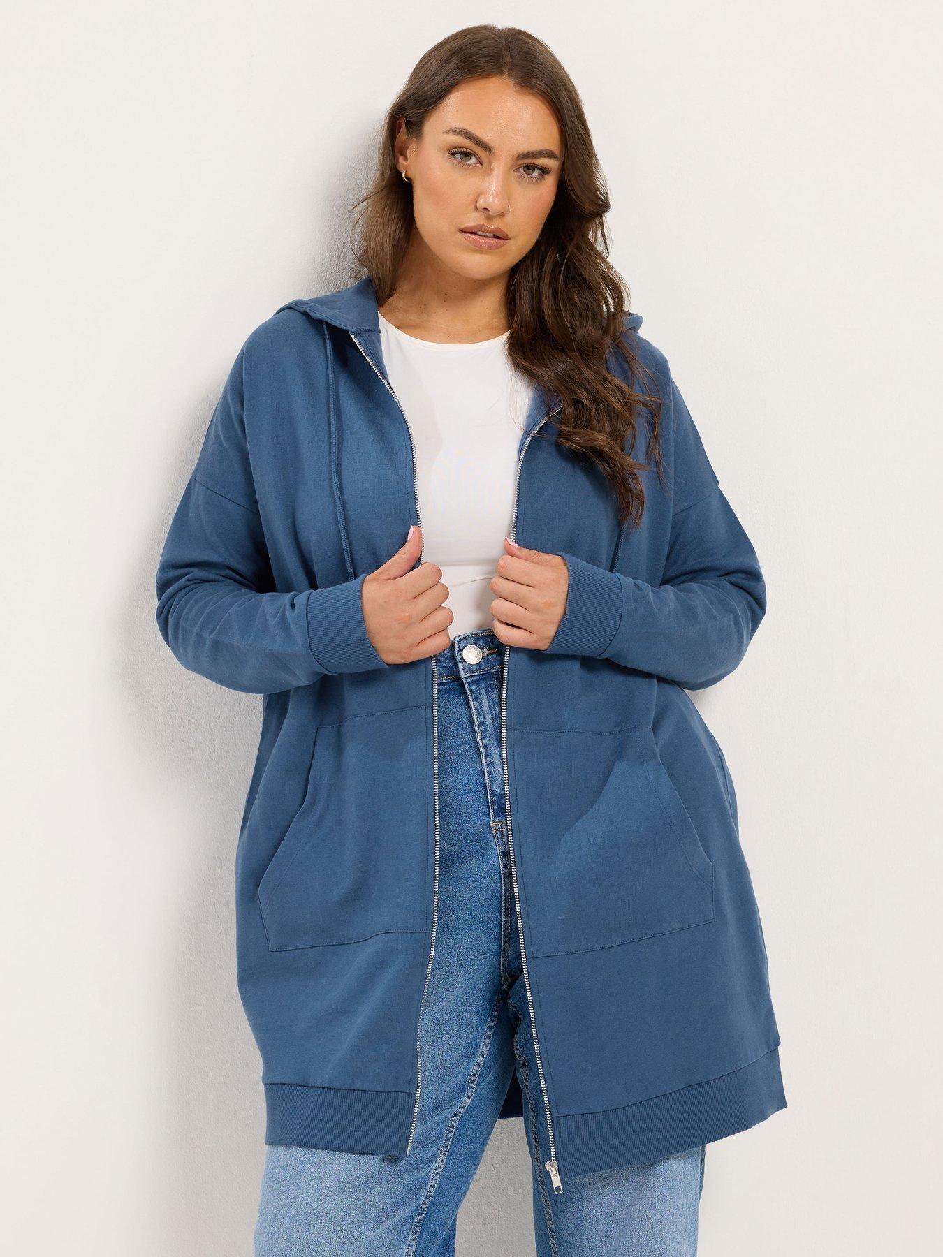 Image 1 of 4 of Yours YOURS Curve Longline Zip Through Hoodie - Dark Blue