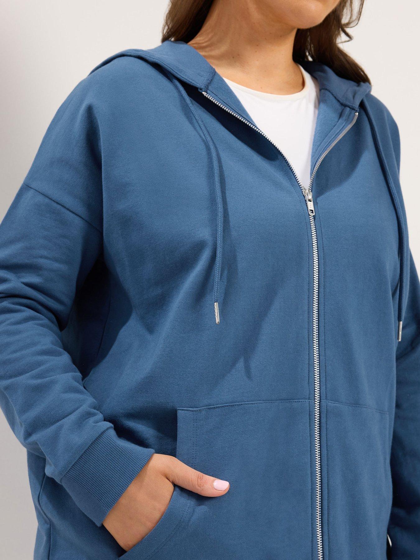 Image 4 of 4 of Yours YOURS Curve Longline Zip Through Hoodie - Dark Blue
