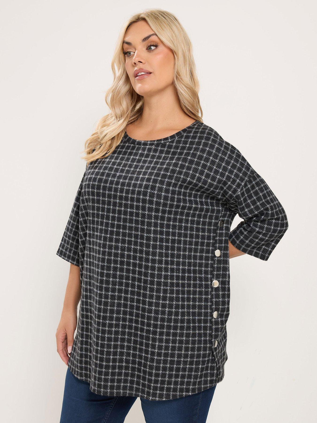 Image 1 of 4 of Yours Curve Checked Side Button Top - Black