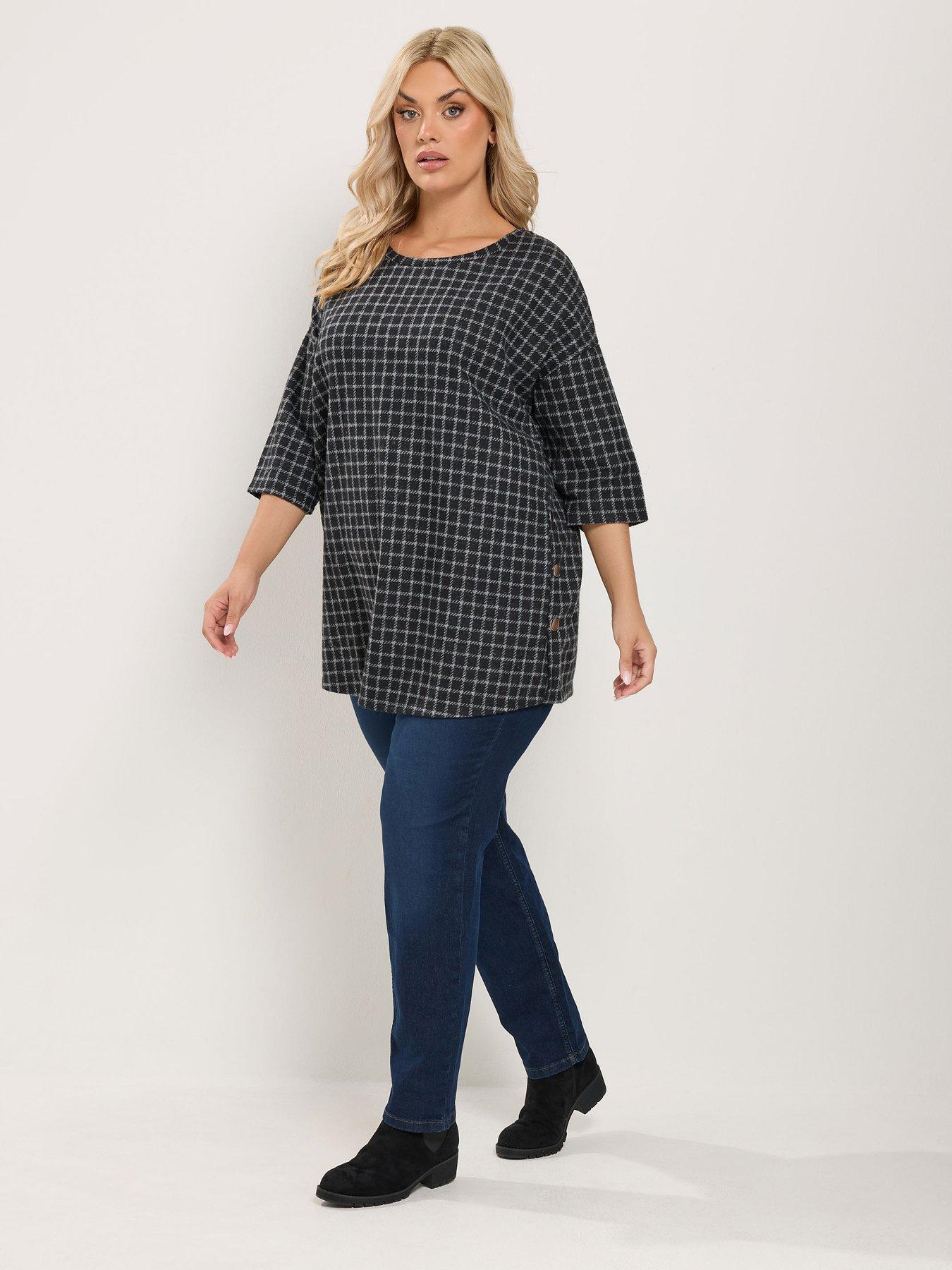 Image 3 of 4 of Yours Curve Checked Side Button Top - Black
