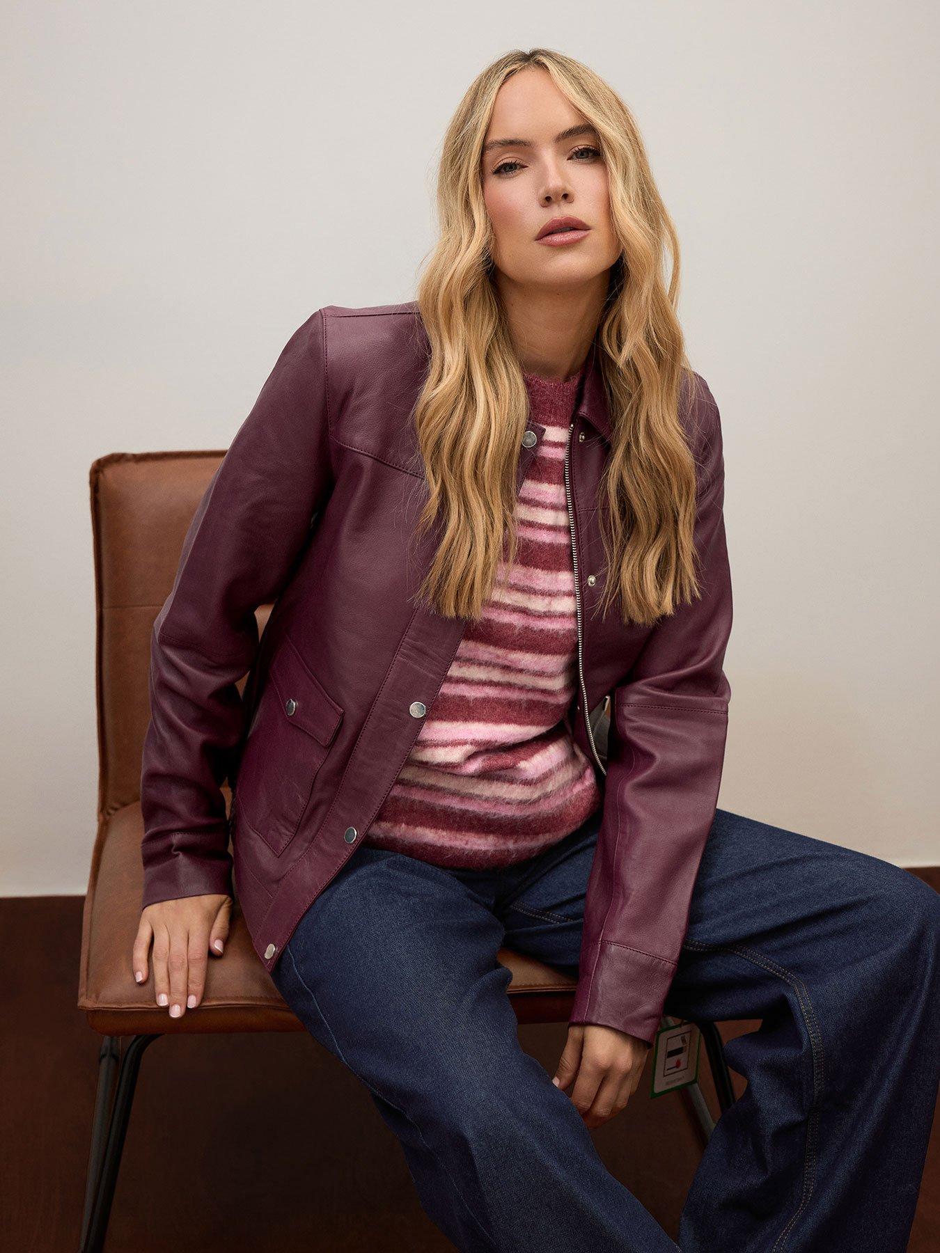 Long Tall Sally LTS PREMIUM Tall Leather Bomber Jacket - Burgundy Red
