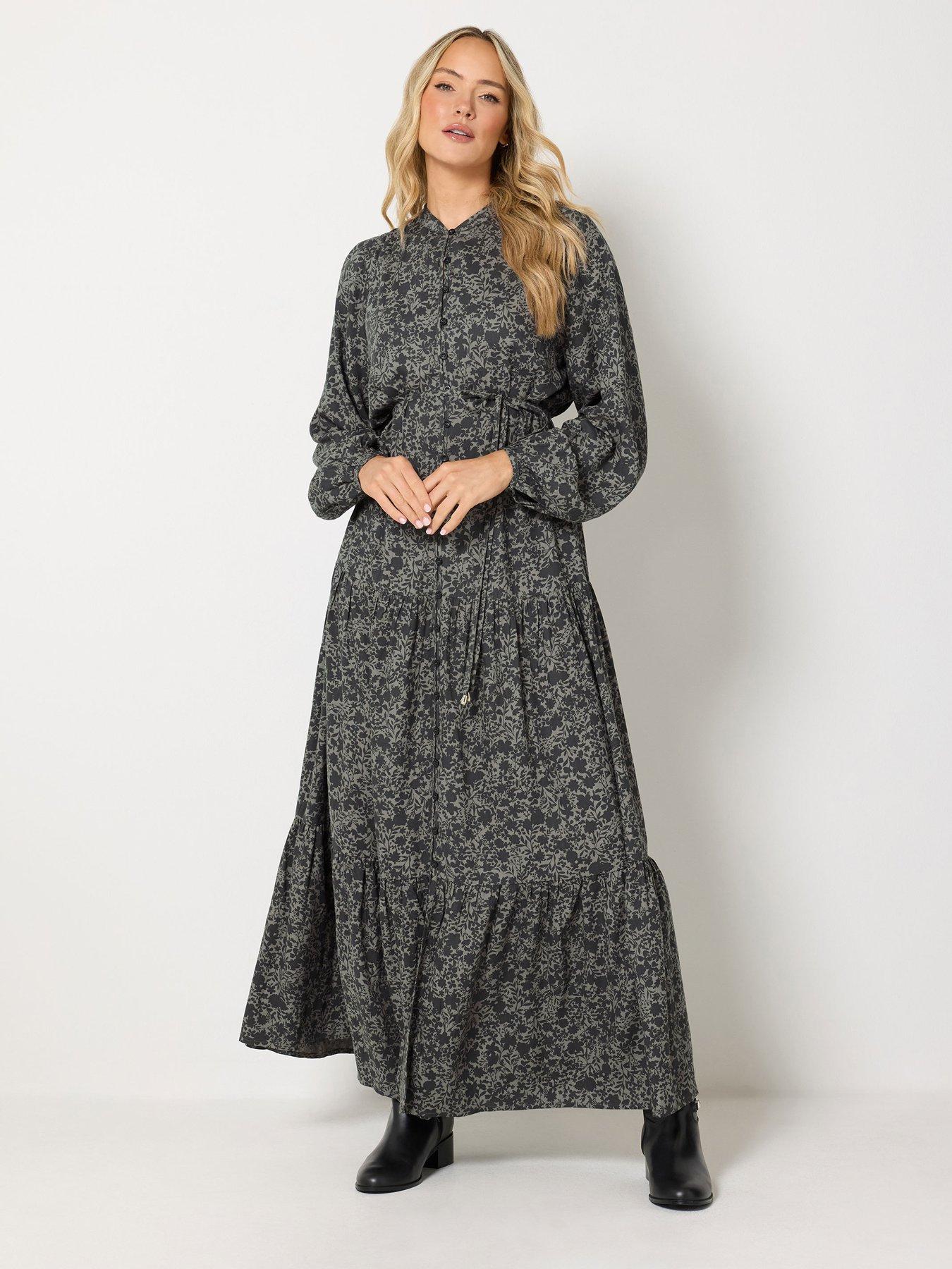 Long Tall Sally Floral Tie Waist Maxi Dress - Grey