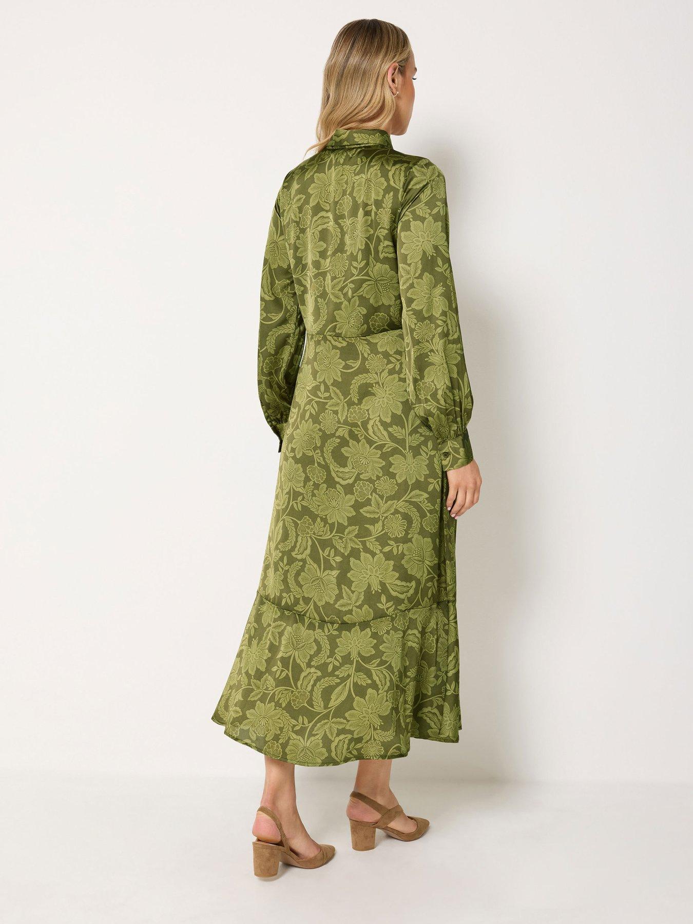 Image 2 of 4 of Long Tall Sally Long Tall Sally Womens Tall Satin Tie-Neck Maxi Dress - Green