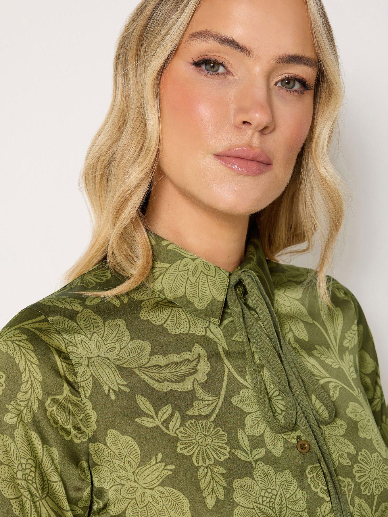 Image 4 of 4 of Long Tall Sally Long Tall Sally Womens Tall Satin Tie-Neck Maxi Dress - Green