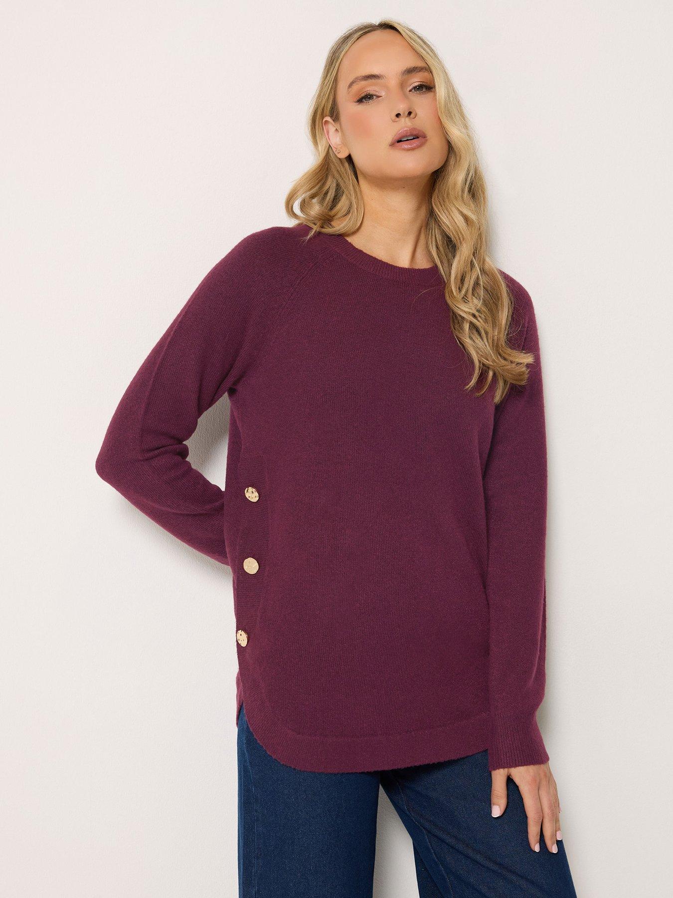 Long Tall Sally Longline Button Jumper - Dark Red