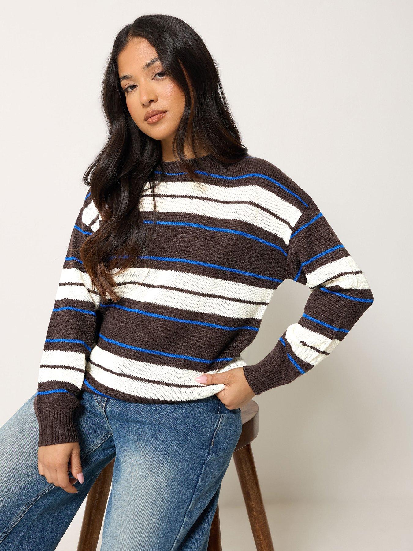 PixieGirl Petite Stripe Crew Neck Jumper - Brown
