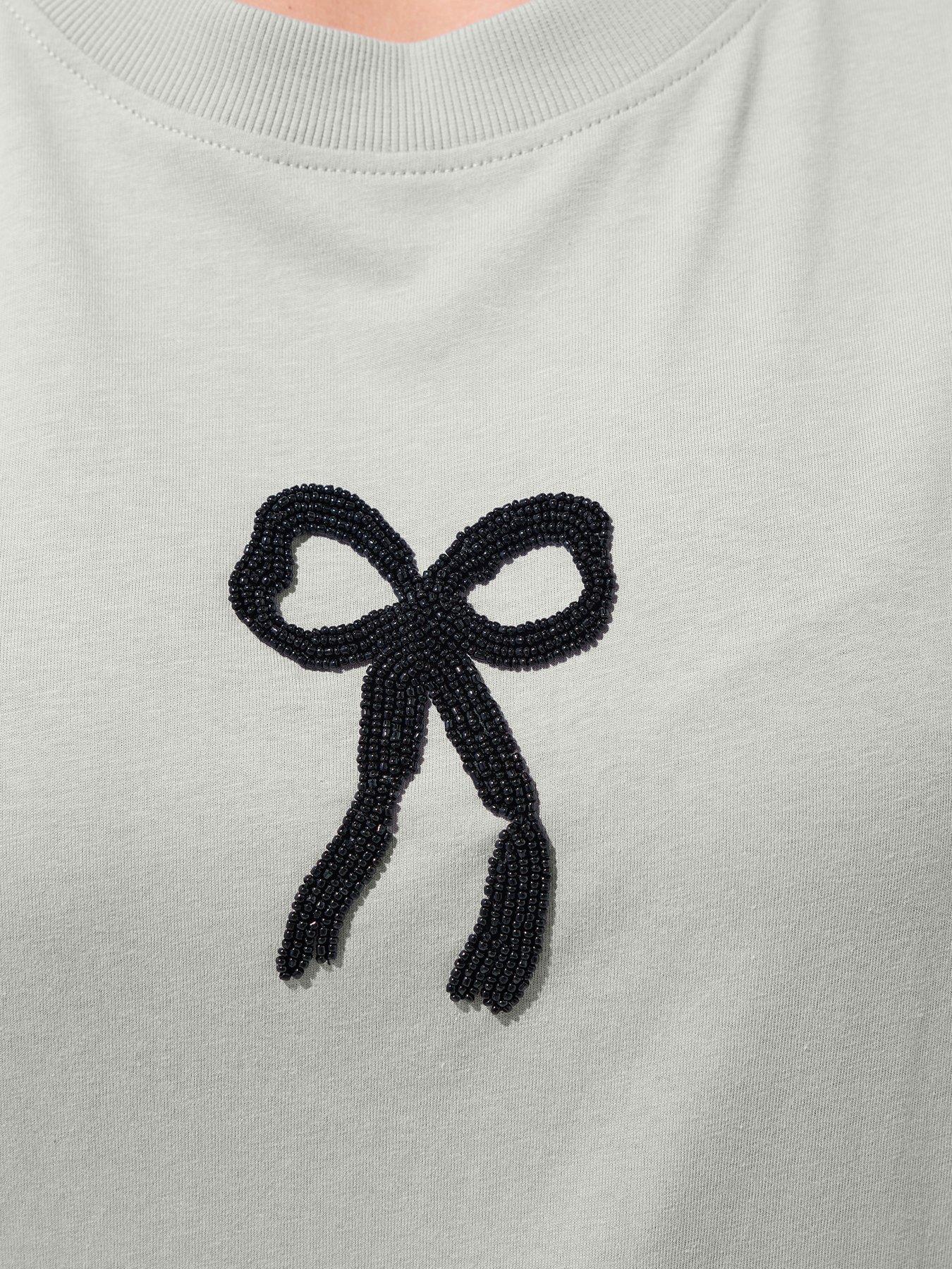 Image 4 of 4 of Yours Curve Bow Beaded Top - Grey