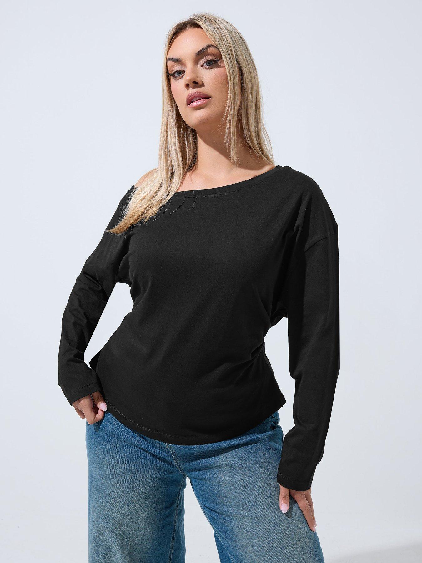 Image 1 of 4 of Yours Curve Off Shoulder Corset Long Sleeve Top - Black