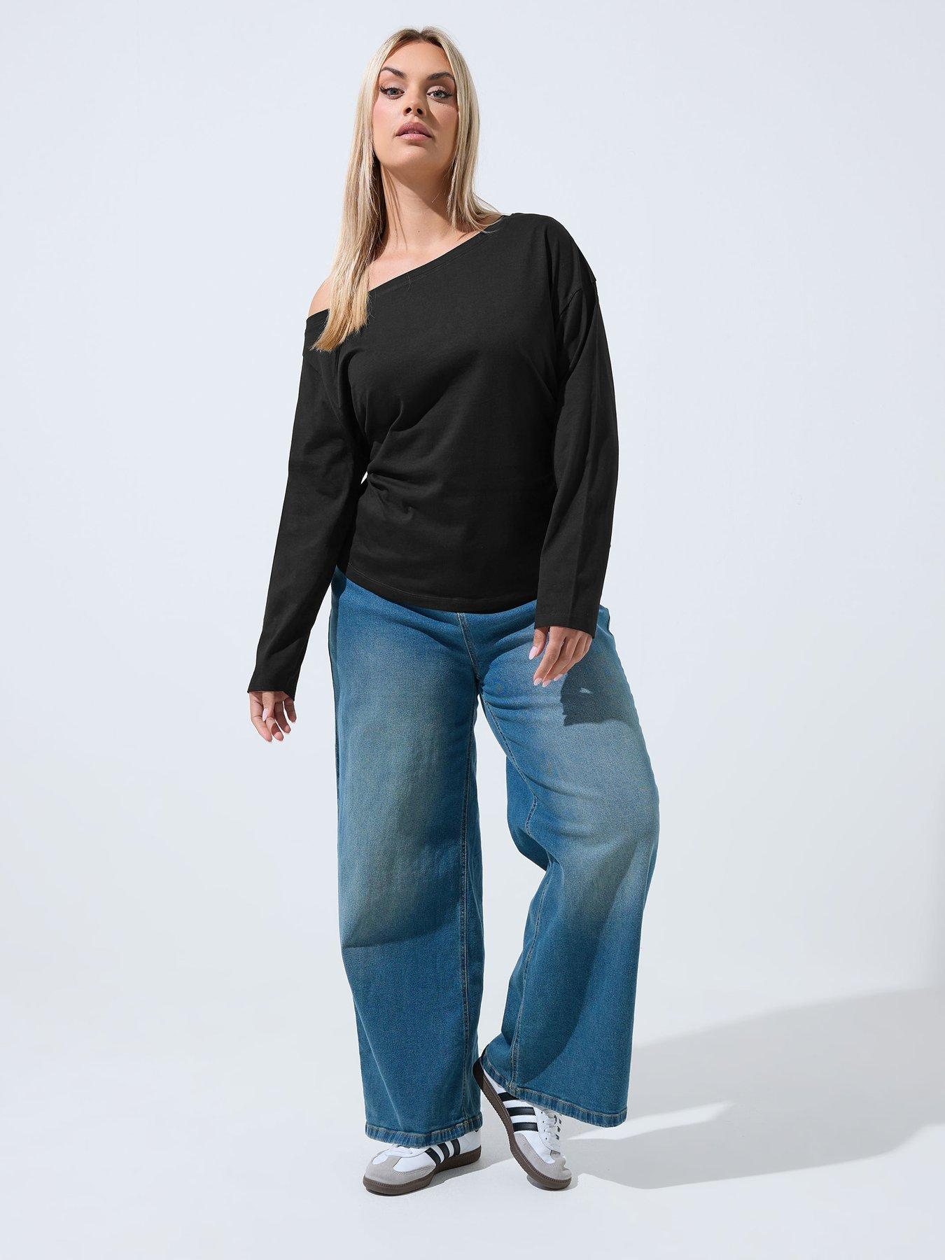 Image 3 of 4 of Yours Curve Off Shoulder Corset Long Sleeve Top - Black
