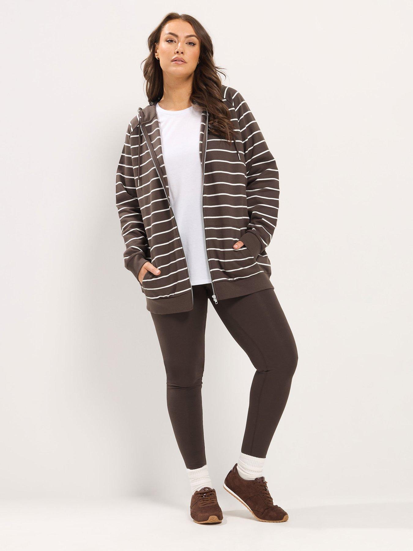 Image 3 of 4 of Yours Womens Curve Zip-Through Striped Raglan Hoodie - Brown