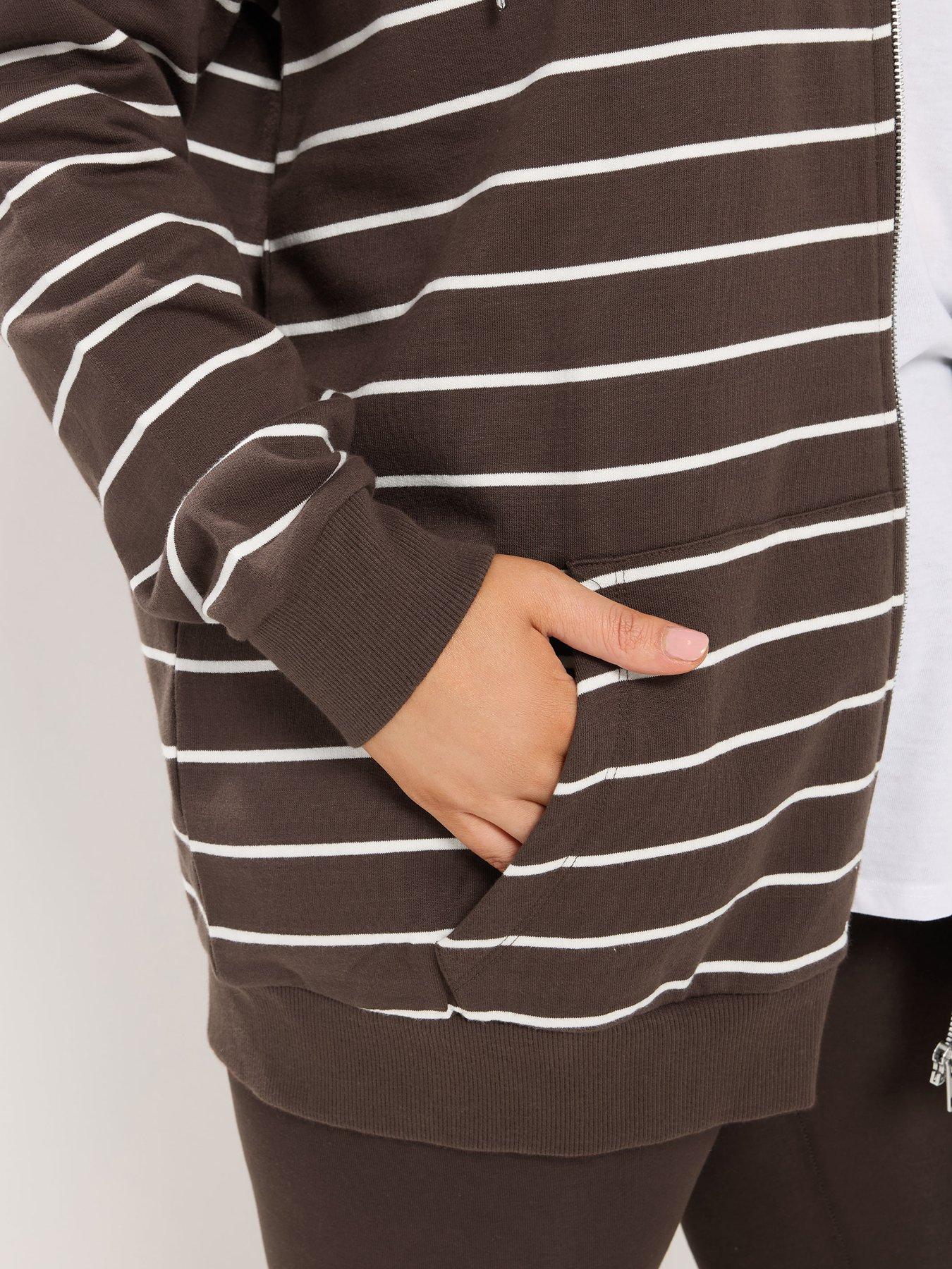 Image 4 of 4 of Yours Womens Curve Zip-Through Striped Raglan Hoodie - Brown