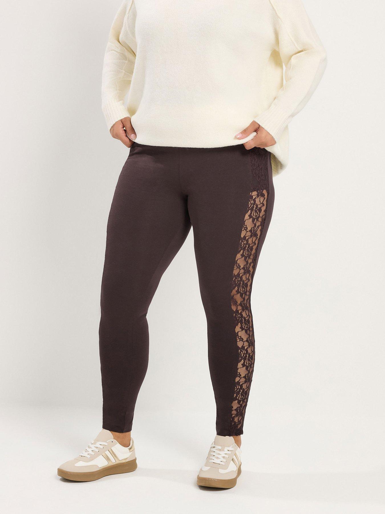 Image 1 of 4 of Yours Womens Curve Lace Stripe Legging - Brown