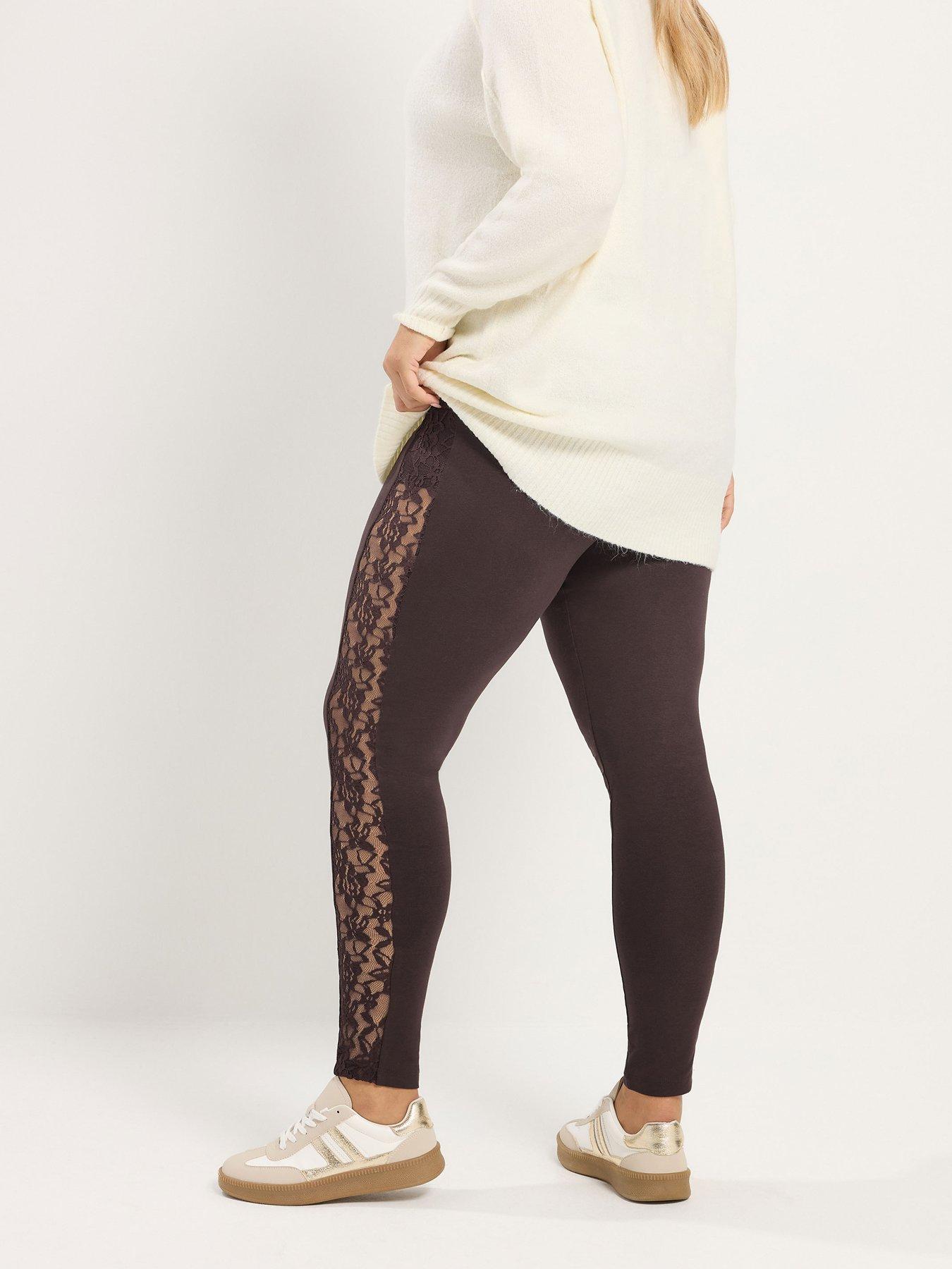Image 2 of 4 of Yours Womens Curve Lace Stripe Legging - Brown