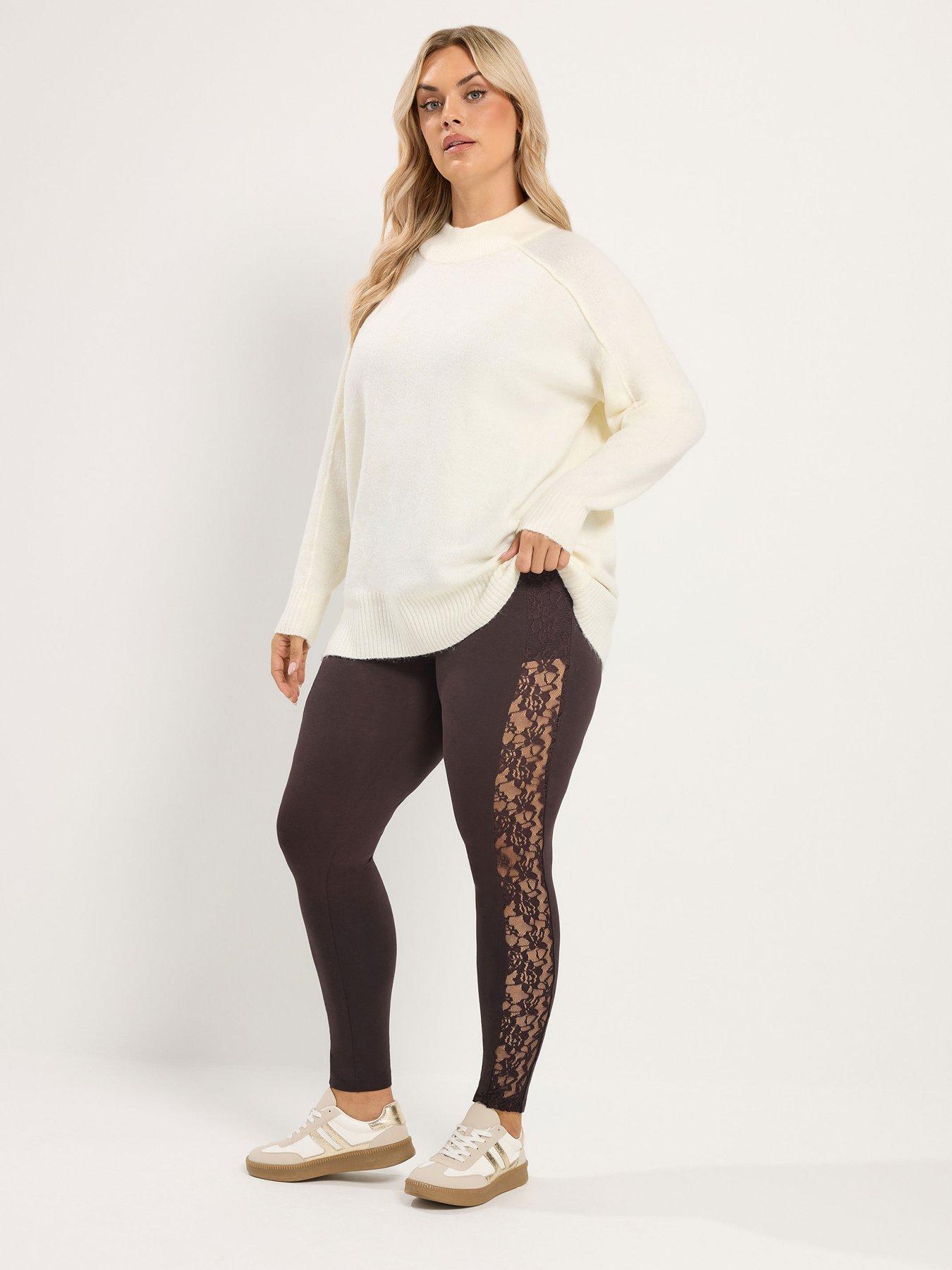 Image 3 of 4 of Yours Womens Curve Lace Stripe Legging - Brown