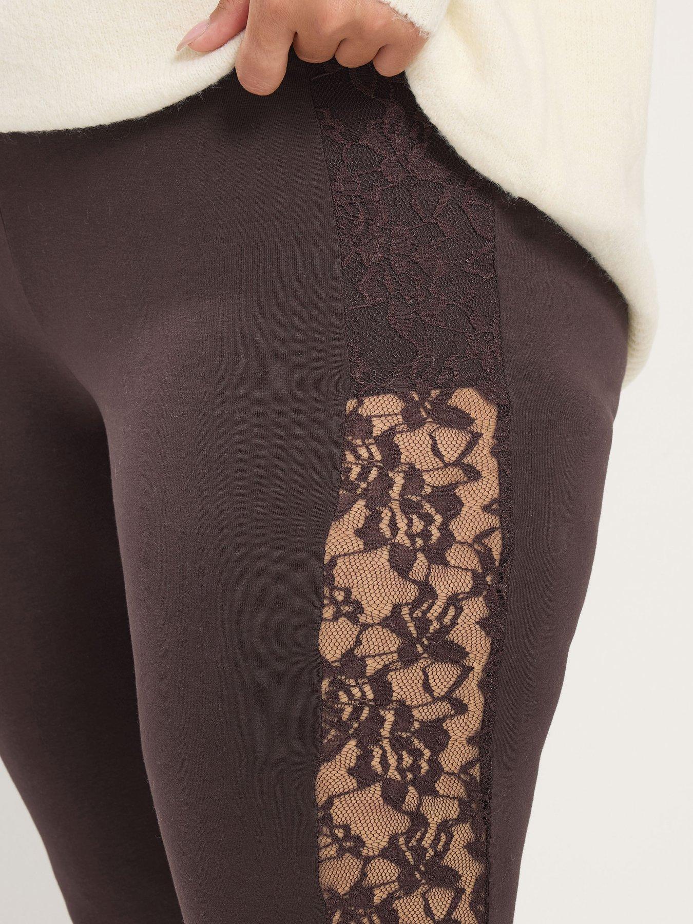 Image 4 of 4 of Yours Womens Curve Lace Stripe Legging - Brown