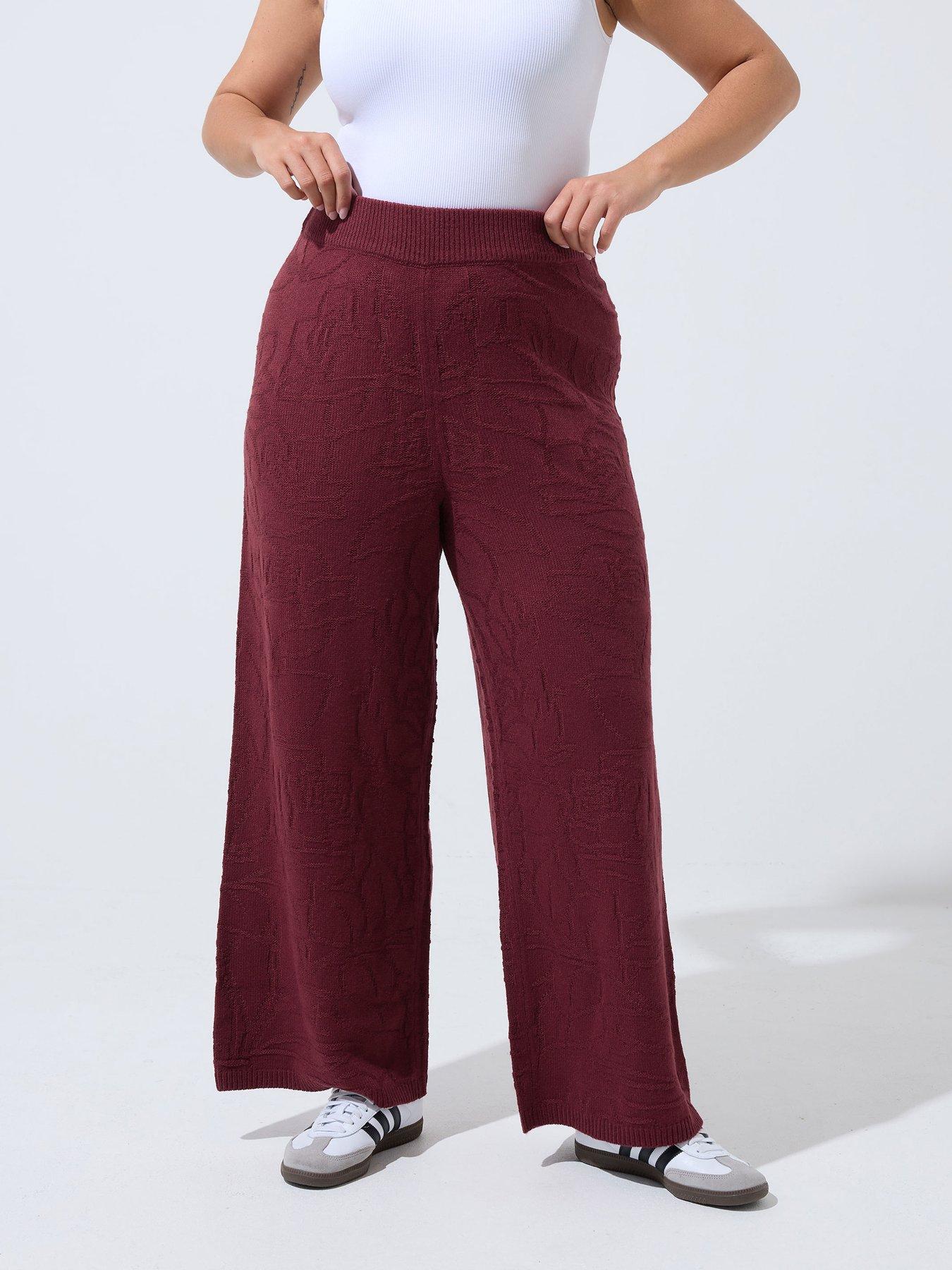 Yours Curve Jacquard Knitted Trousers - Red