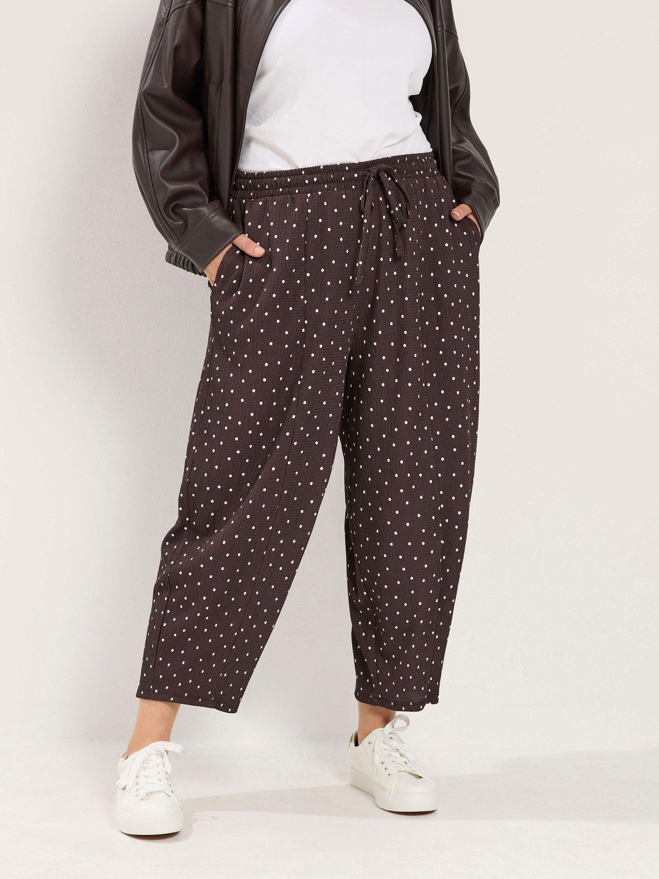 Yours Curve Crinkle Barrel Trouser - Brown