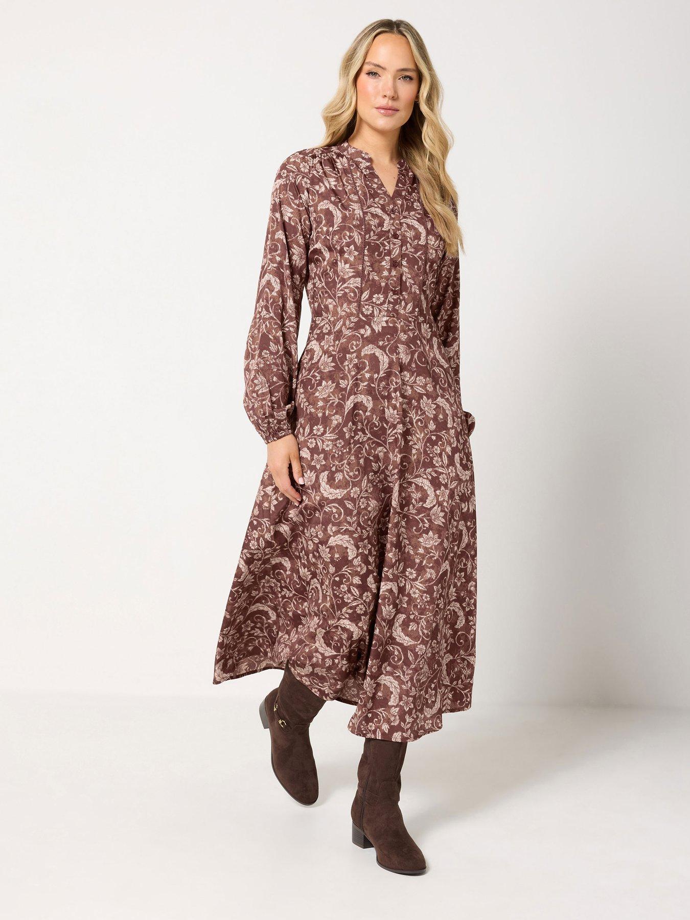 Long Tall Sally Half Placket Midaxi Dress - Brown