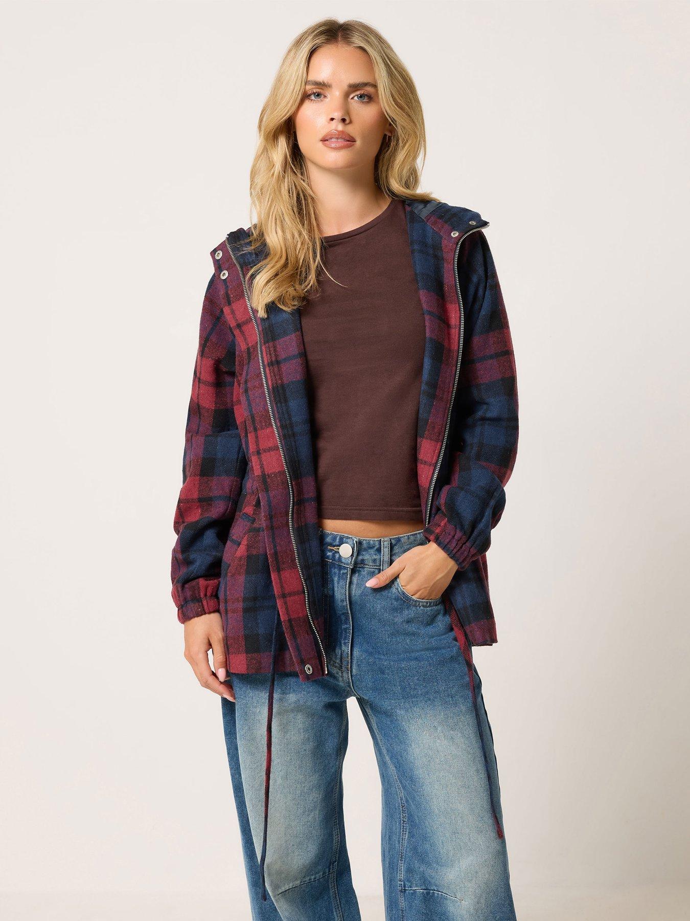 Image 1 of 4 of PixieGirl Petite Check Brushed Parka