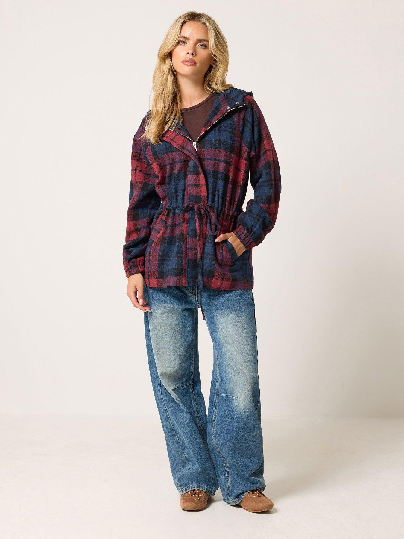 Image 3 of 4 of PixieGirl Petite Check Brushed Parka