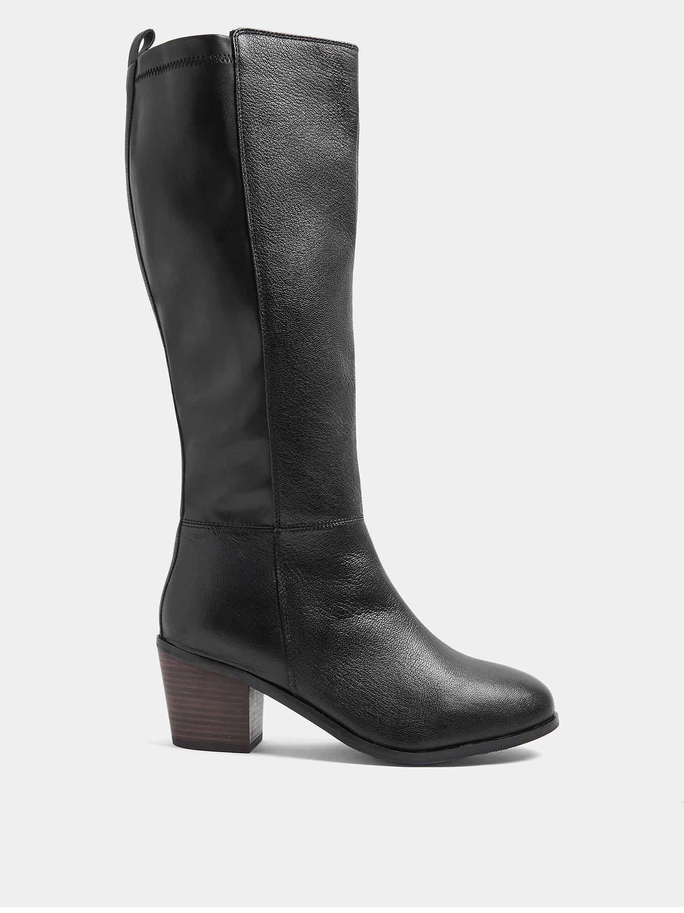 Yours Wide Fit Leather Buckle Knee High Boots - Black