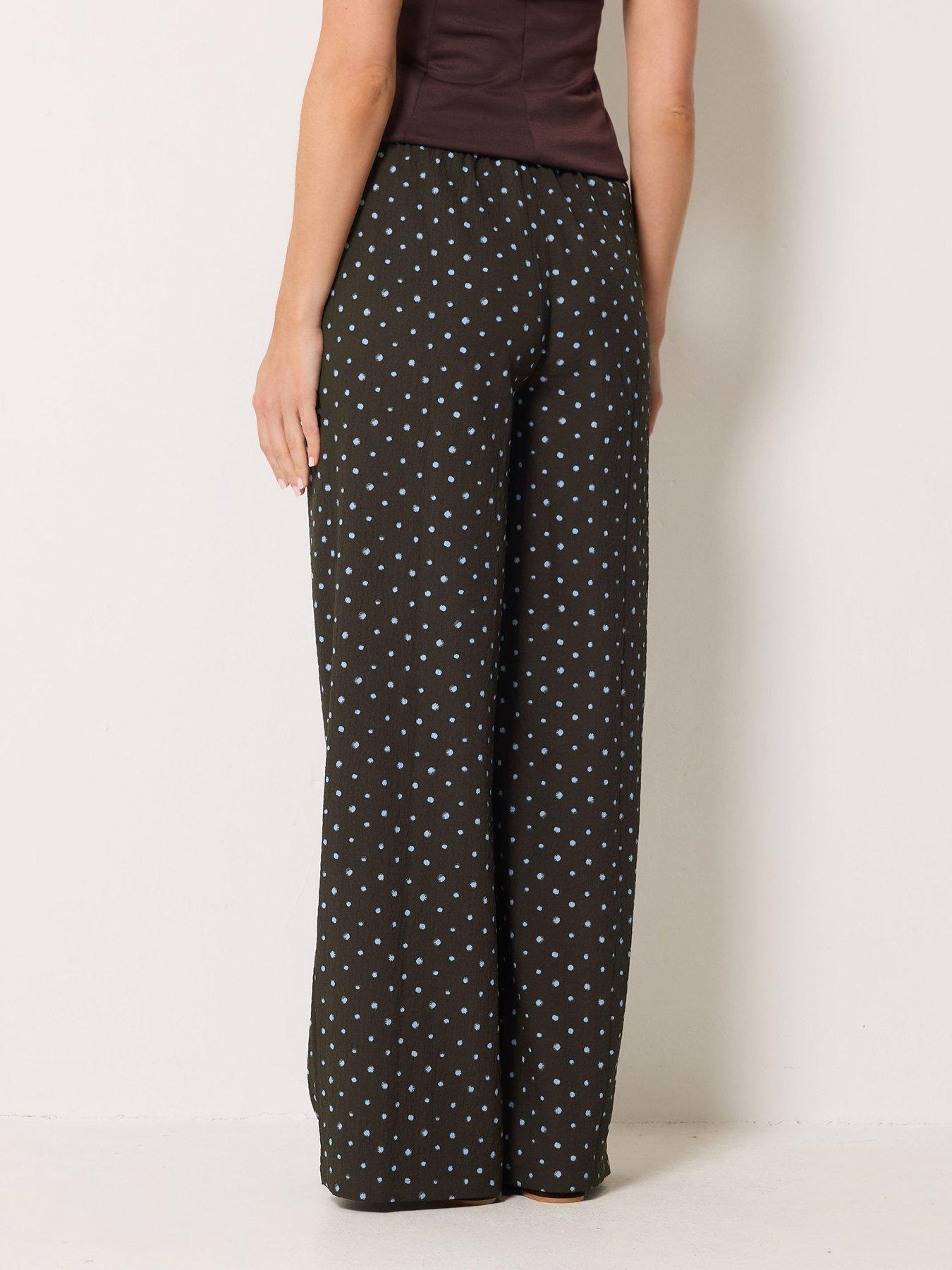 Image 2 of 4 of Long Tall Sally LTS Tall Polka Dot Wide Leg Trousers - Brown &amp; Blue
