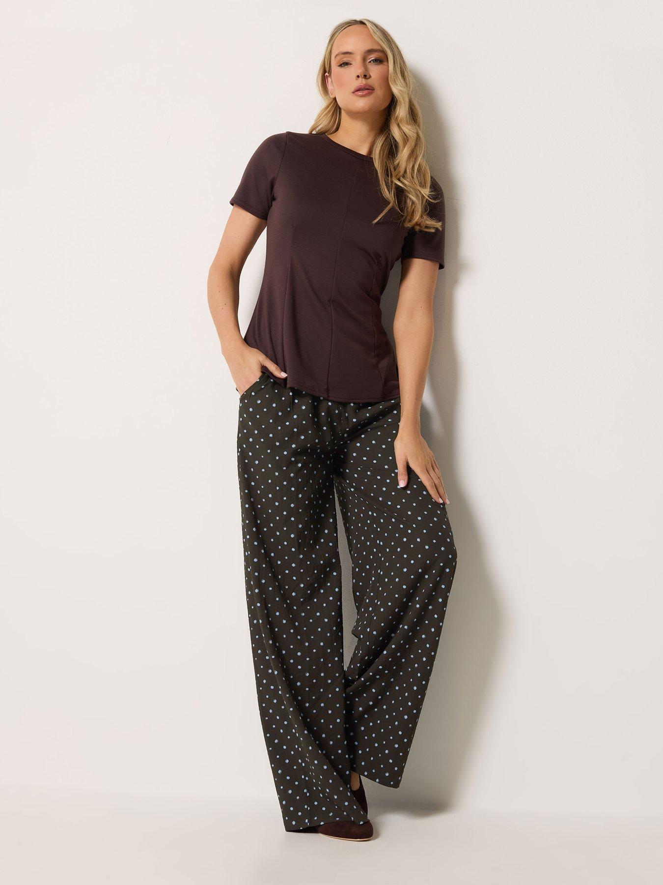 Image 3 of 4 of Long Tall Sally LTS Tall Polka Dot Wide Leg Trousers - Brown &amp; Blue