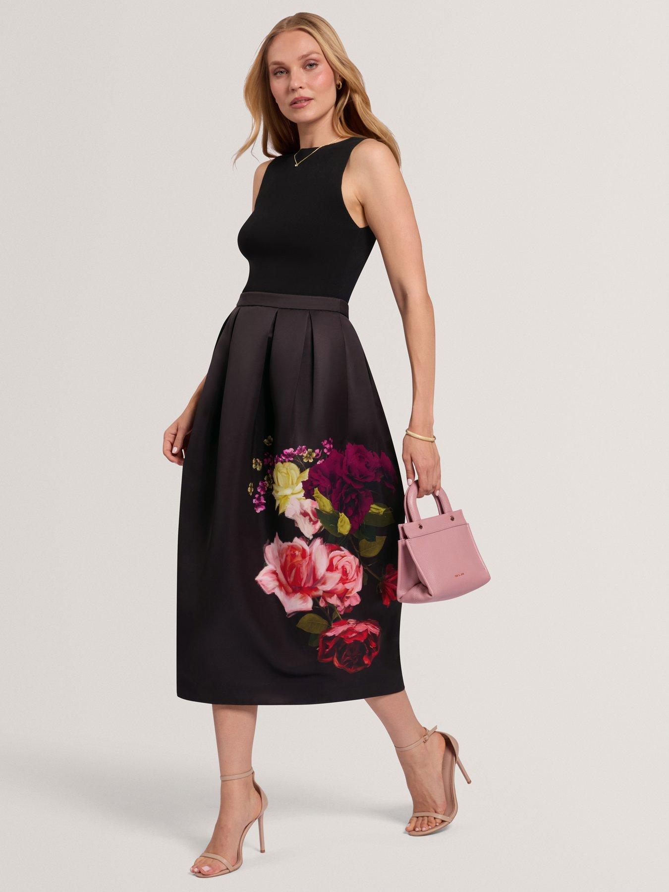Ted Baker Mockable Midi Dress With Tulip Printed Skirt - Black