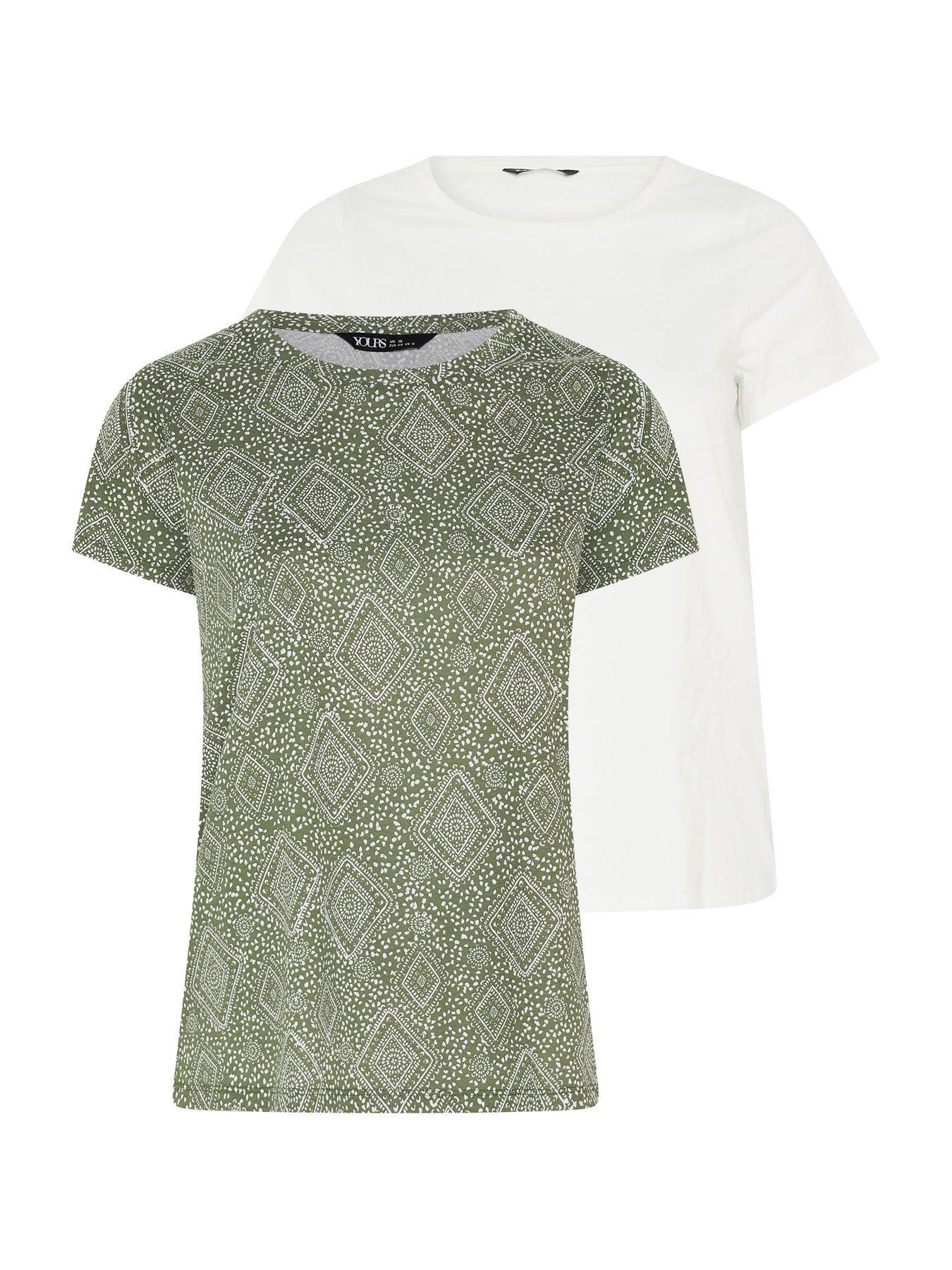Yours Curve 2 Pack Short Sleeve Tile Print T-Shirt - Multi