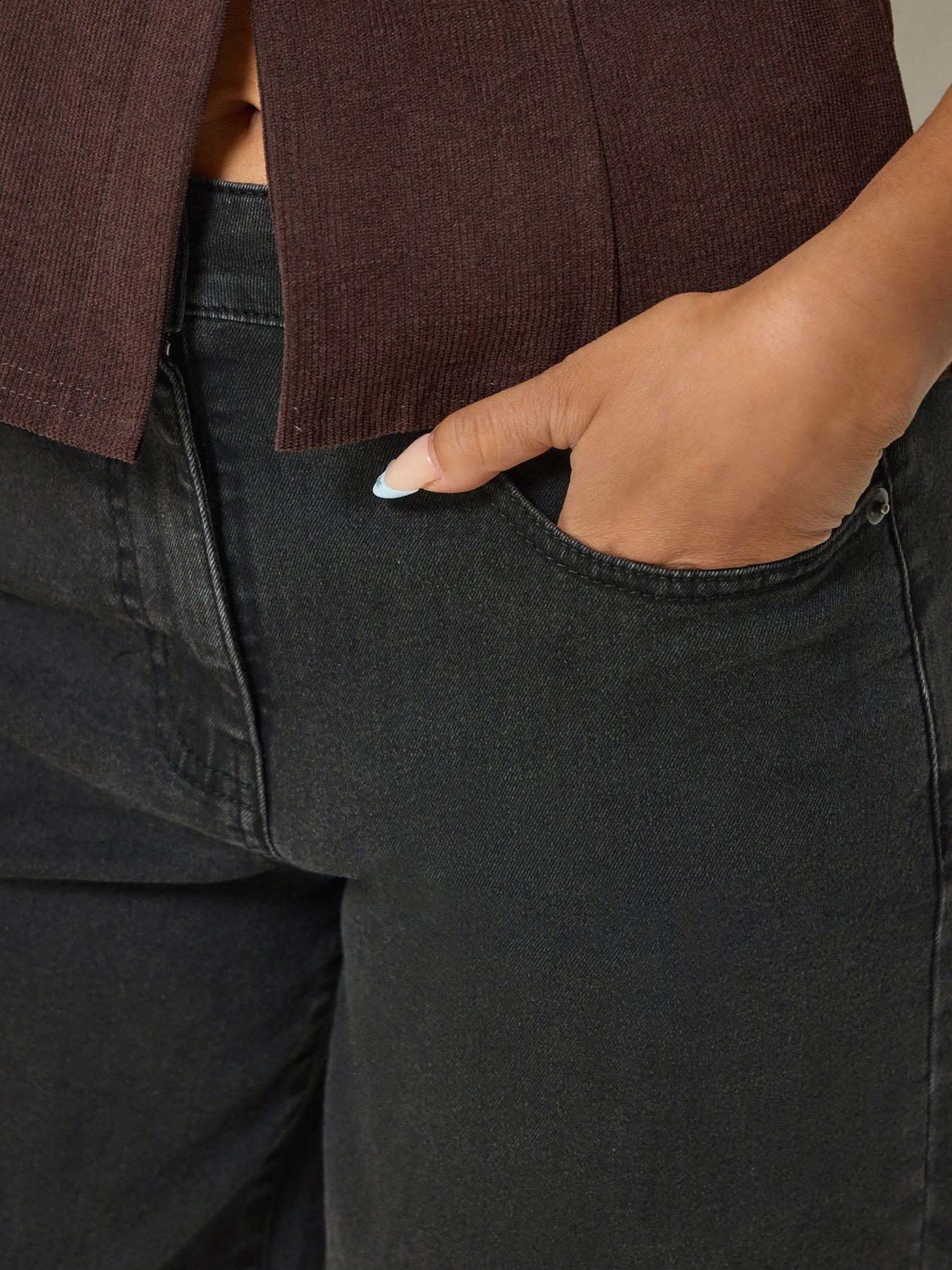Image 4 of 4 of PixieGirl Womens Petite Stretch Mid-Rise Wide Leg Jeans - Black
