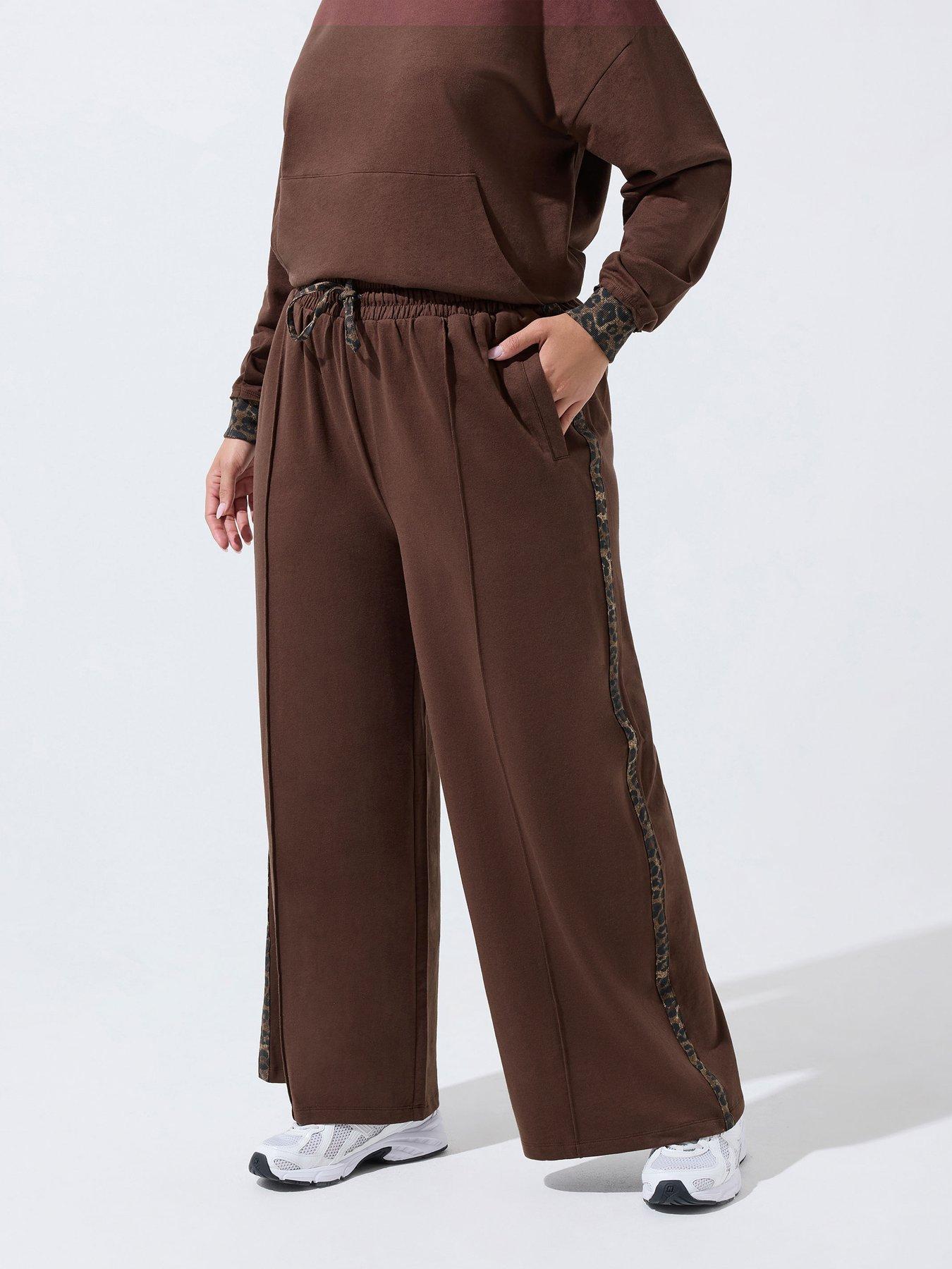Yours Curve Leopard Stripe Tie Jogger - Brown
