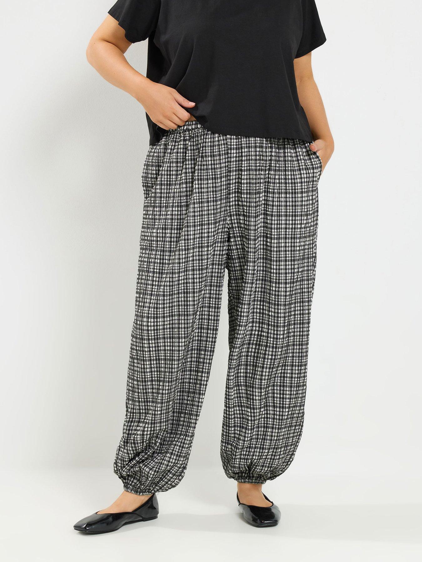 Image 1 of 4 of Yours Curve Check Balloon Trousers - Grey