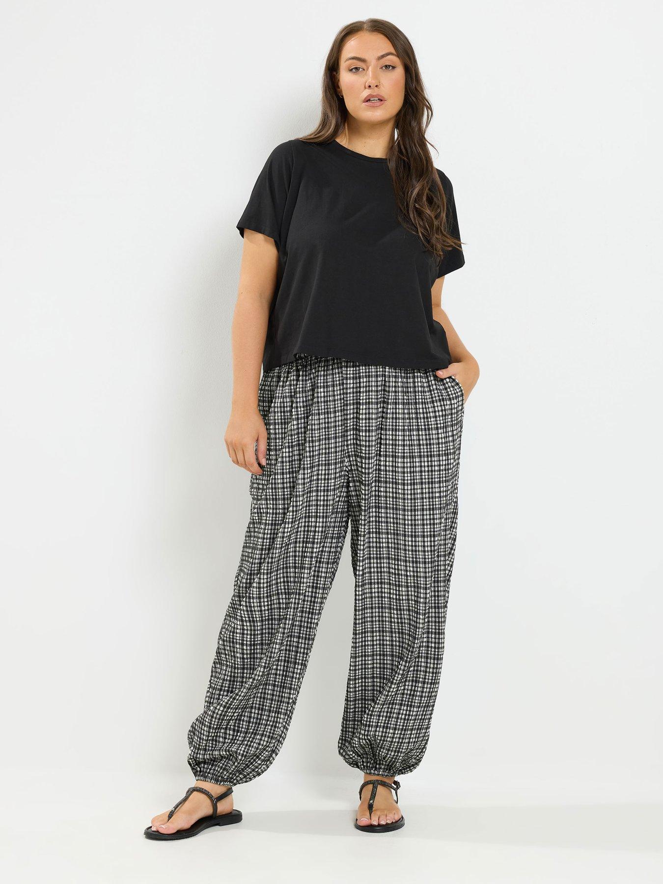 Image 3 of 4 of Yours Curve Check Balloon Trousers - Grey