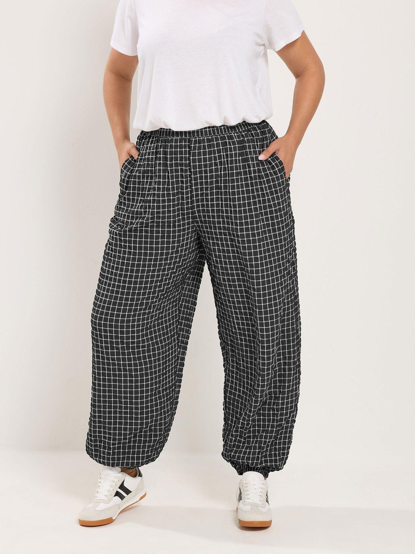 Yours Curve Check Balloon Trousers - Black