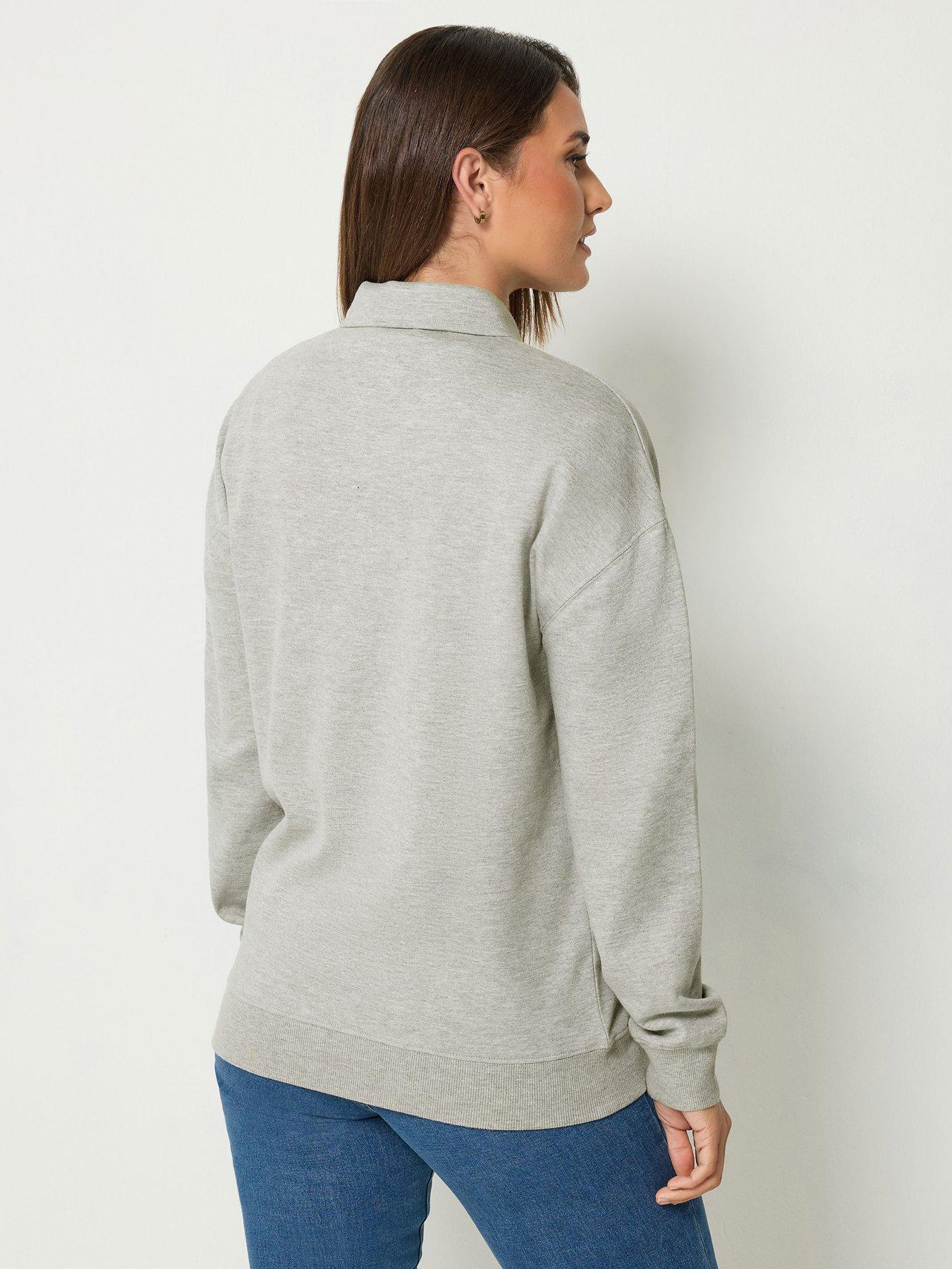 Image 2 of 4 of Long Tall Sally Womens Tall Button Collar Ribbed Trim Sweatshirt - Grey