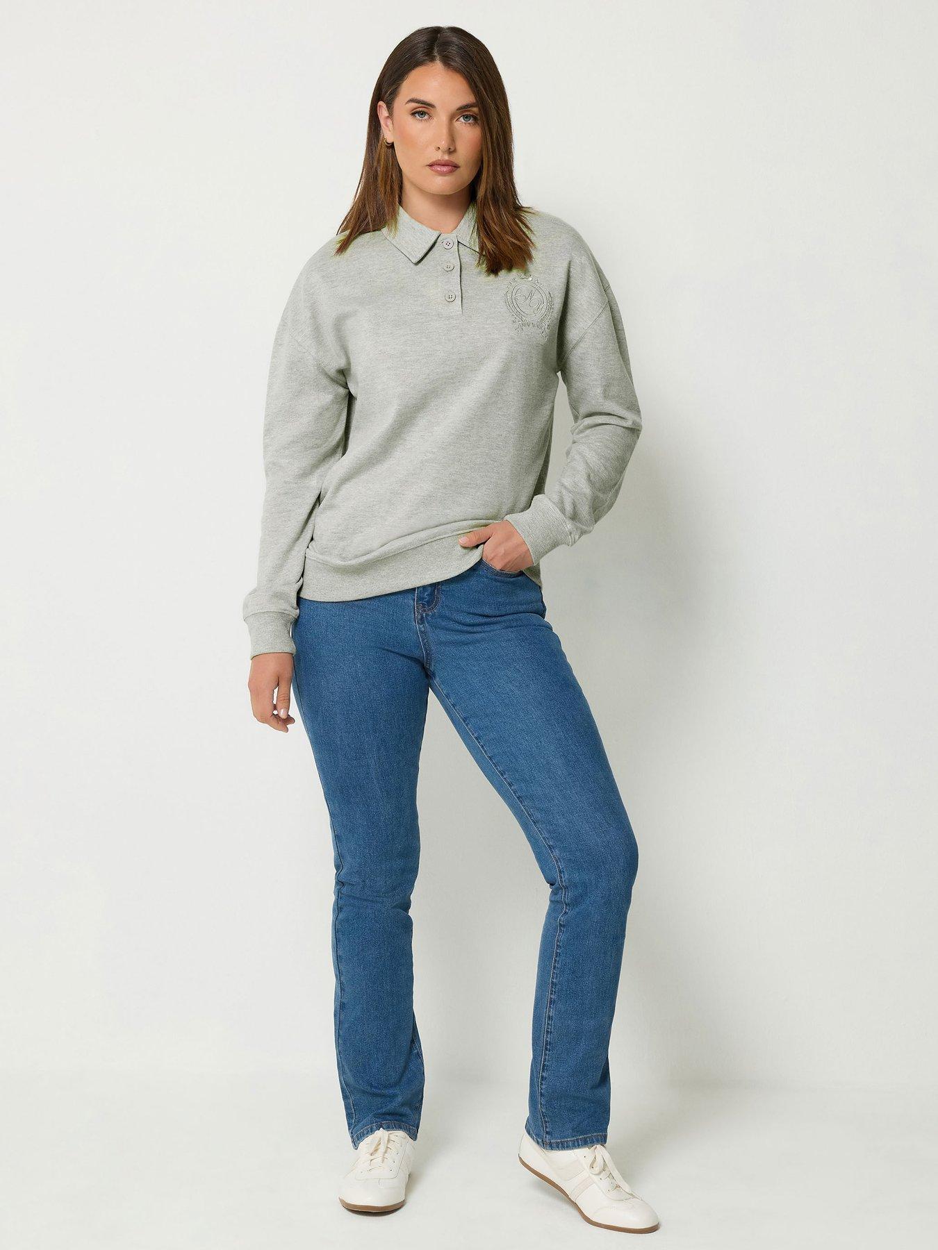 Image 3 of 4 of Long Tall Sally Womens Tall Button Collar Ribbed Trim Sweatshirt - Grey