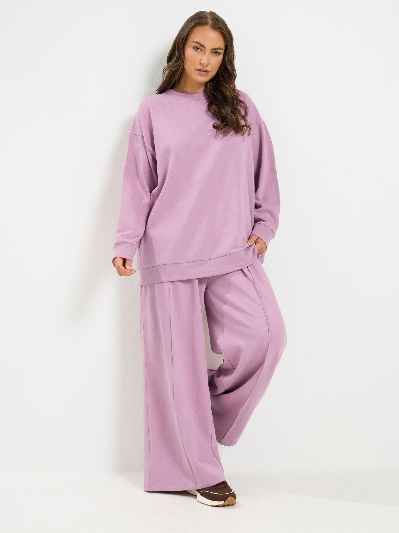 Yours Curve Crew Neck Sweatshirt And Jogger Set 30" - Pink
