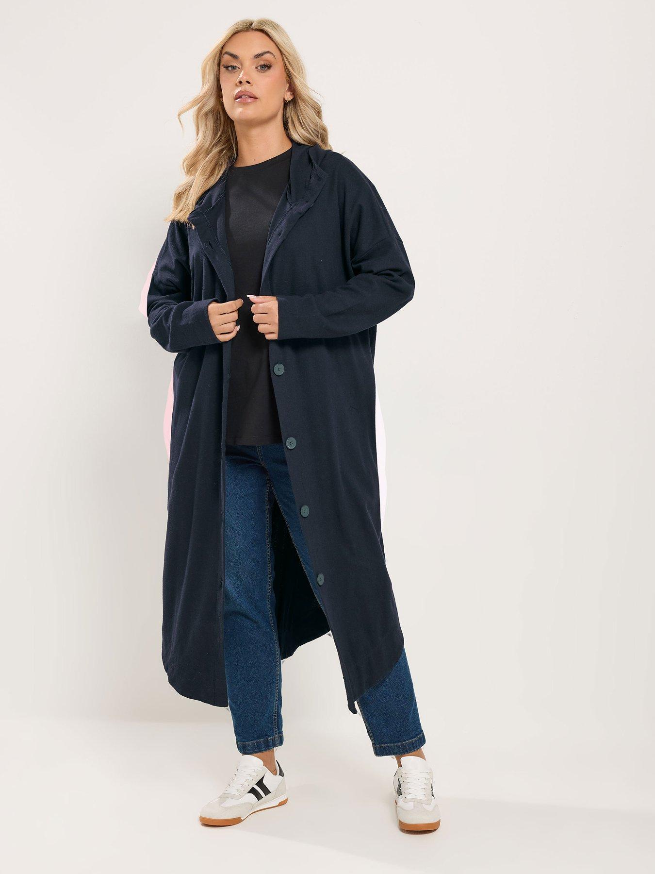 Image 1 of 4 of Yours Curve Button Through Hooded Jacket - Blue