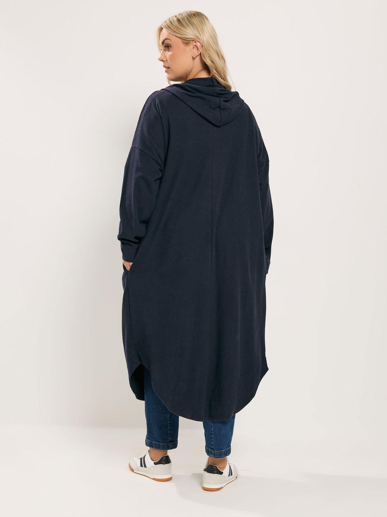 Image 2 of 4 of Yours Curve Button Through Hooded Jacket - Blue