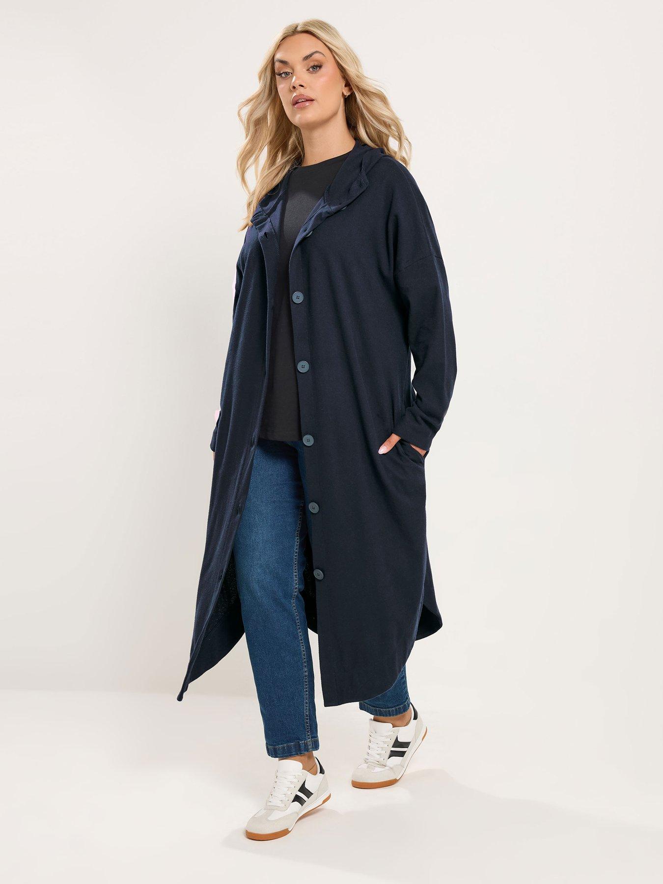 Image 3 of 4 of Yours Curve Button Through Hooded Jacket - Blue