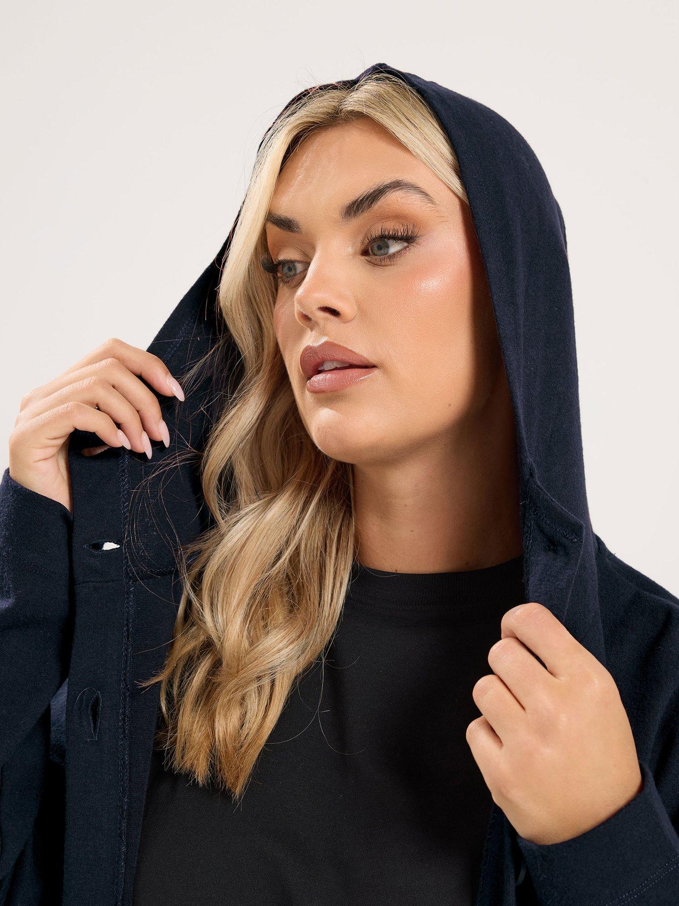 Image 4 of 4 of Yours Curve Button Through Hooded Jacket - Blue