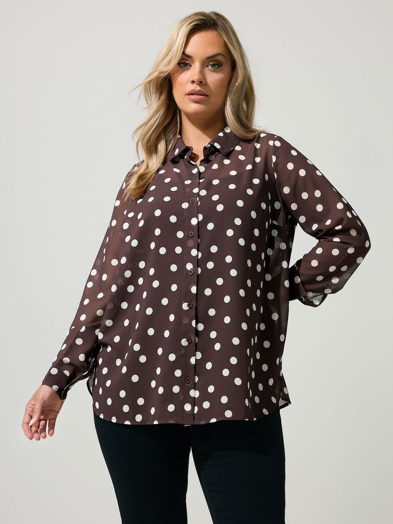 Yours Curve Polka Dot Shirt - Brown