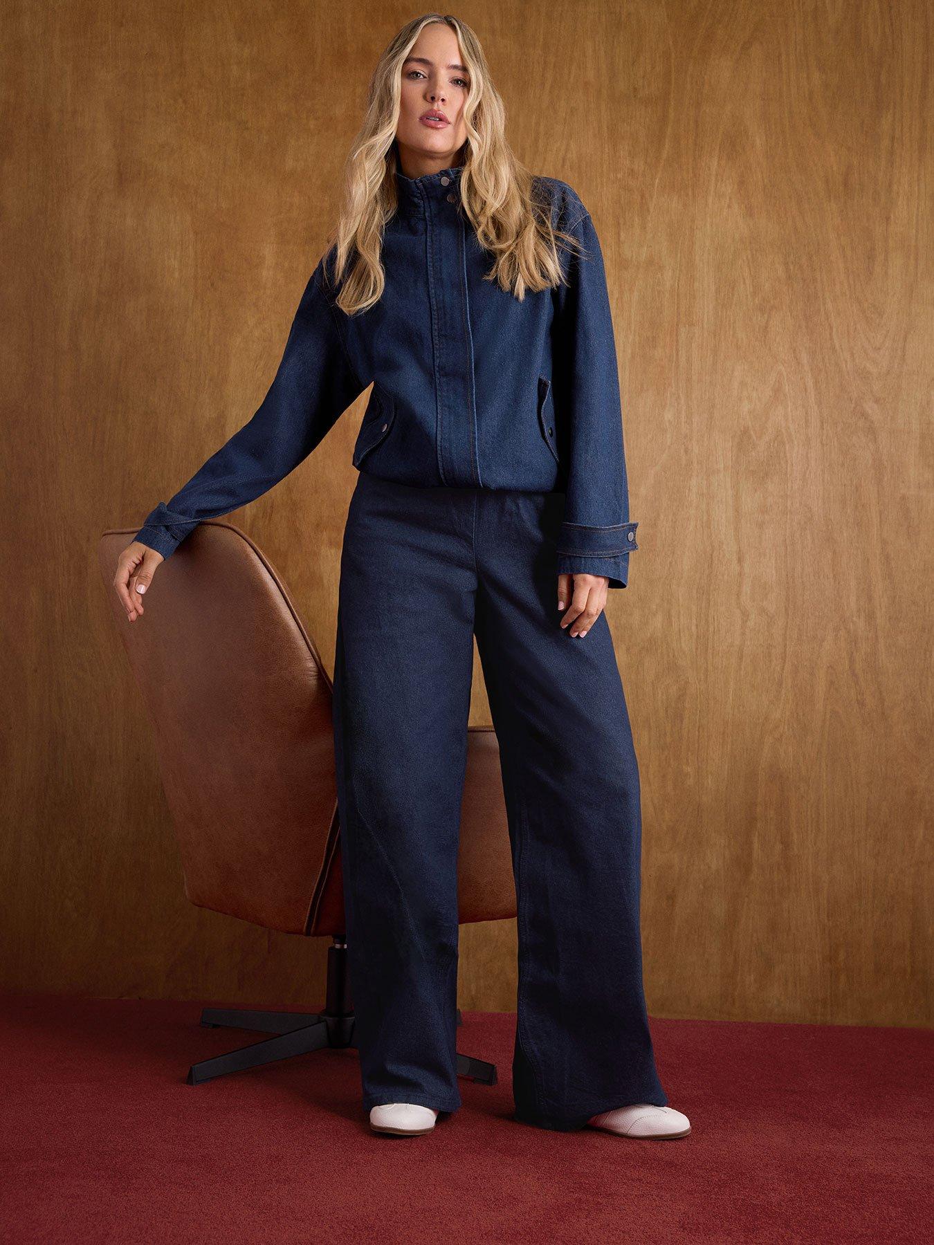 Long Tall Sally LTS Tall Pull On Cotton Wide Leg Jeans - Dark Blue