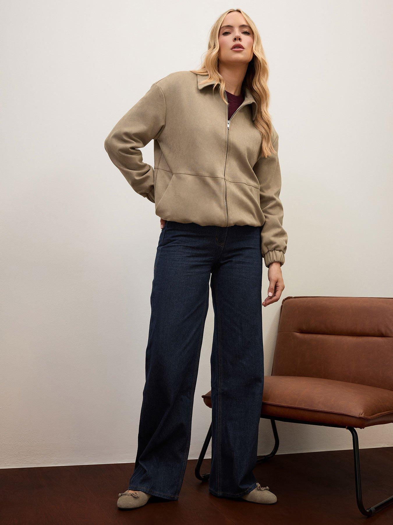 Long Tall Sally Natural Collar Suedette Jacket - Cream