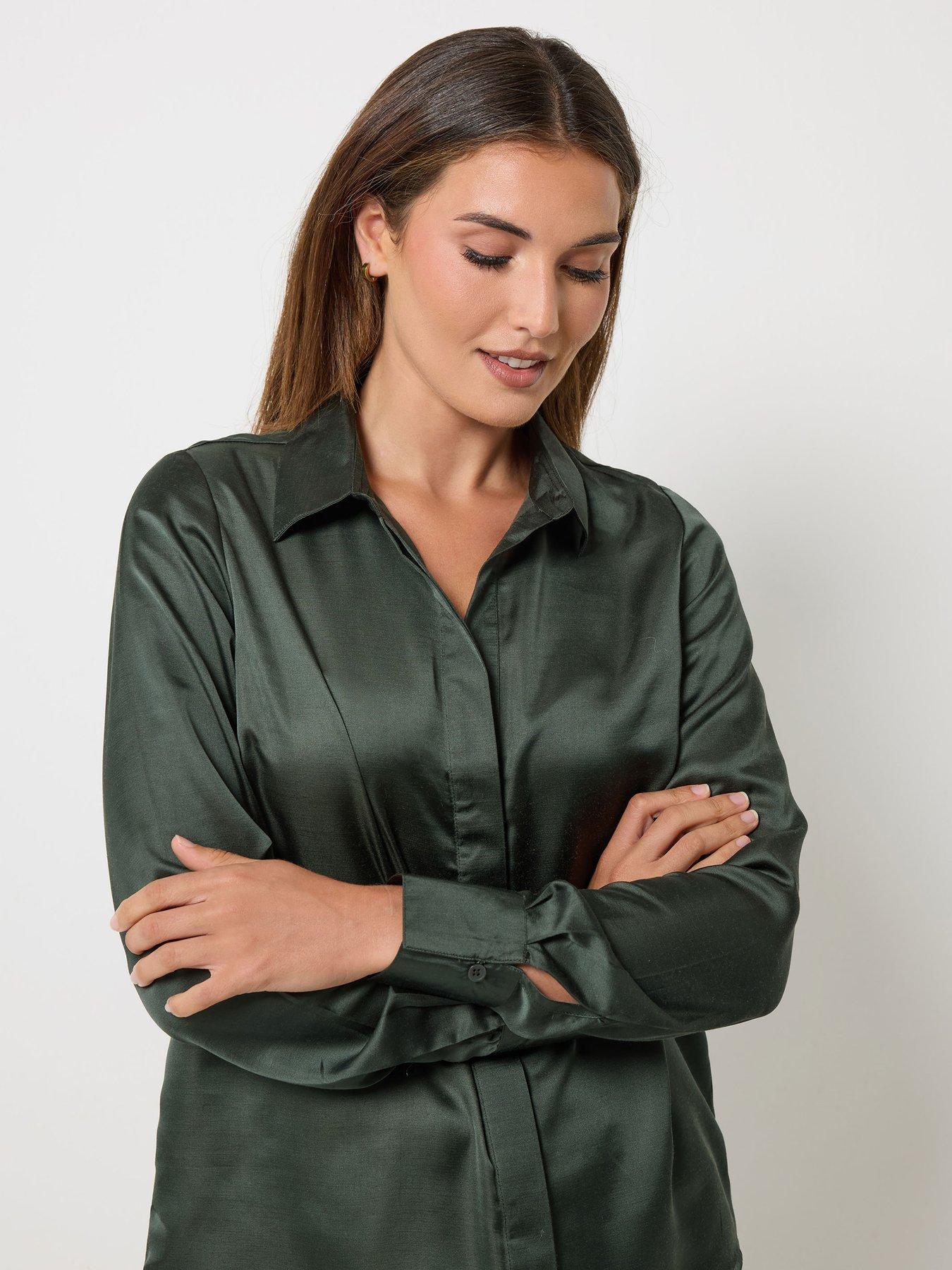 Long Tall Sally Satin Button Shirt - Green
