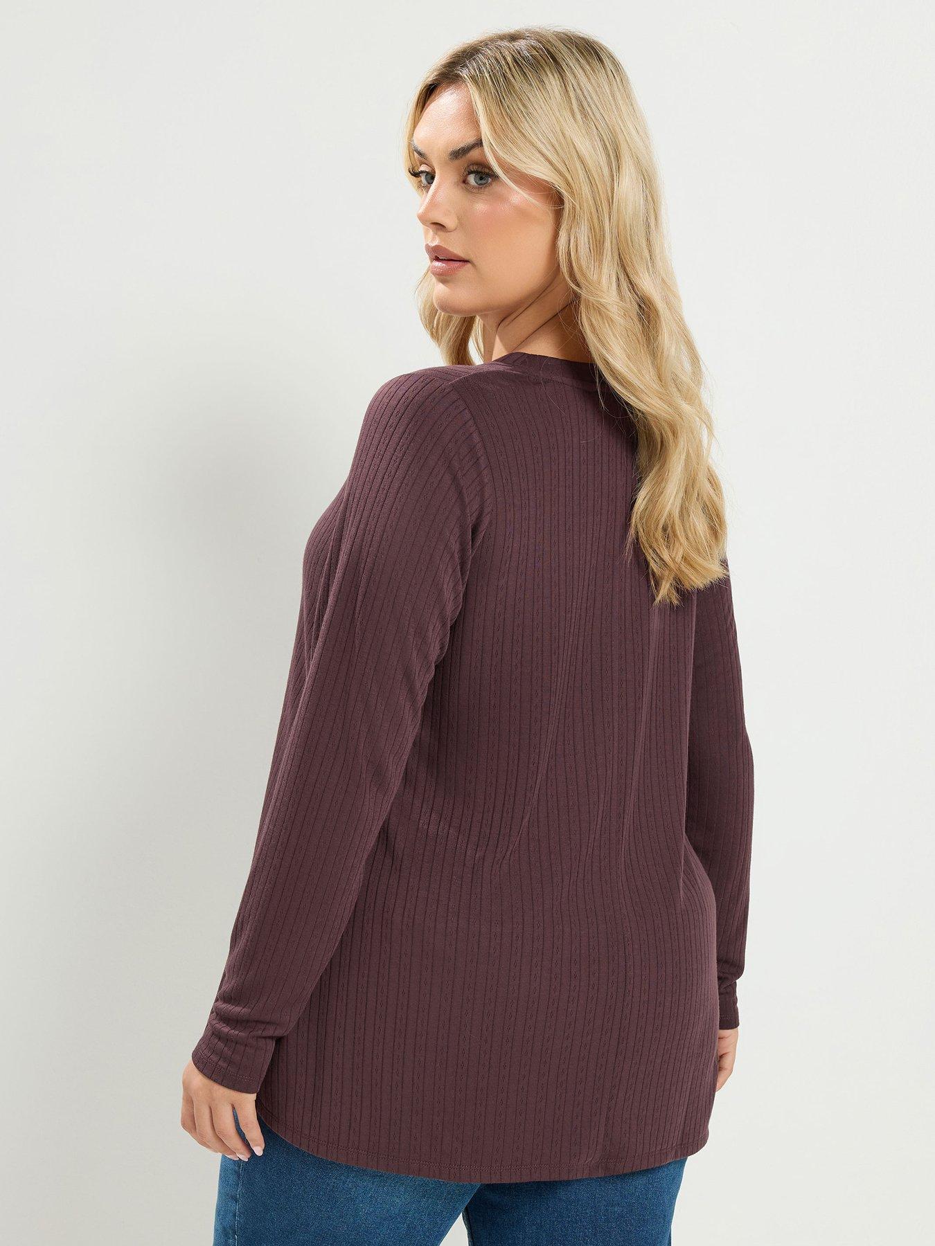 Image 2 of 4 of Yours Curve Pointelle Henley Top - Brown
