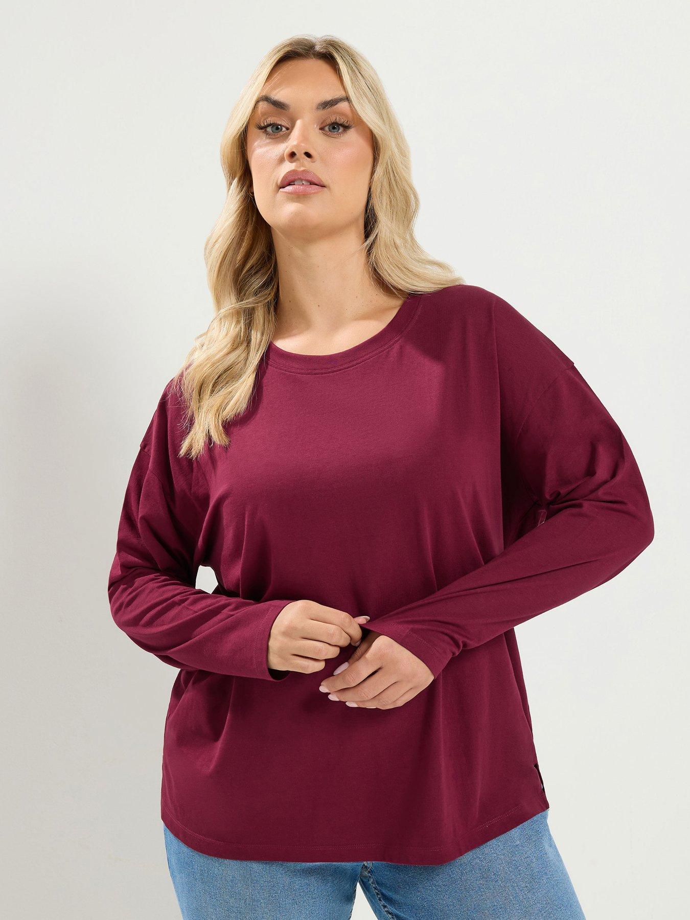 Yours Curve Long Sleeve Oversize Basic Top - Red