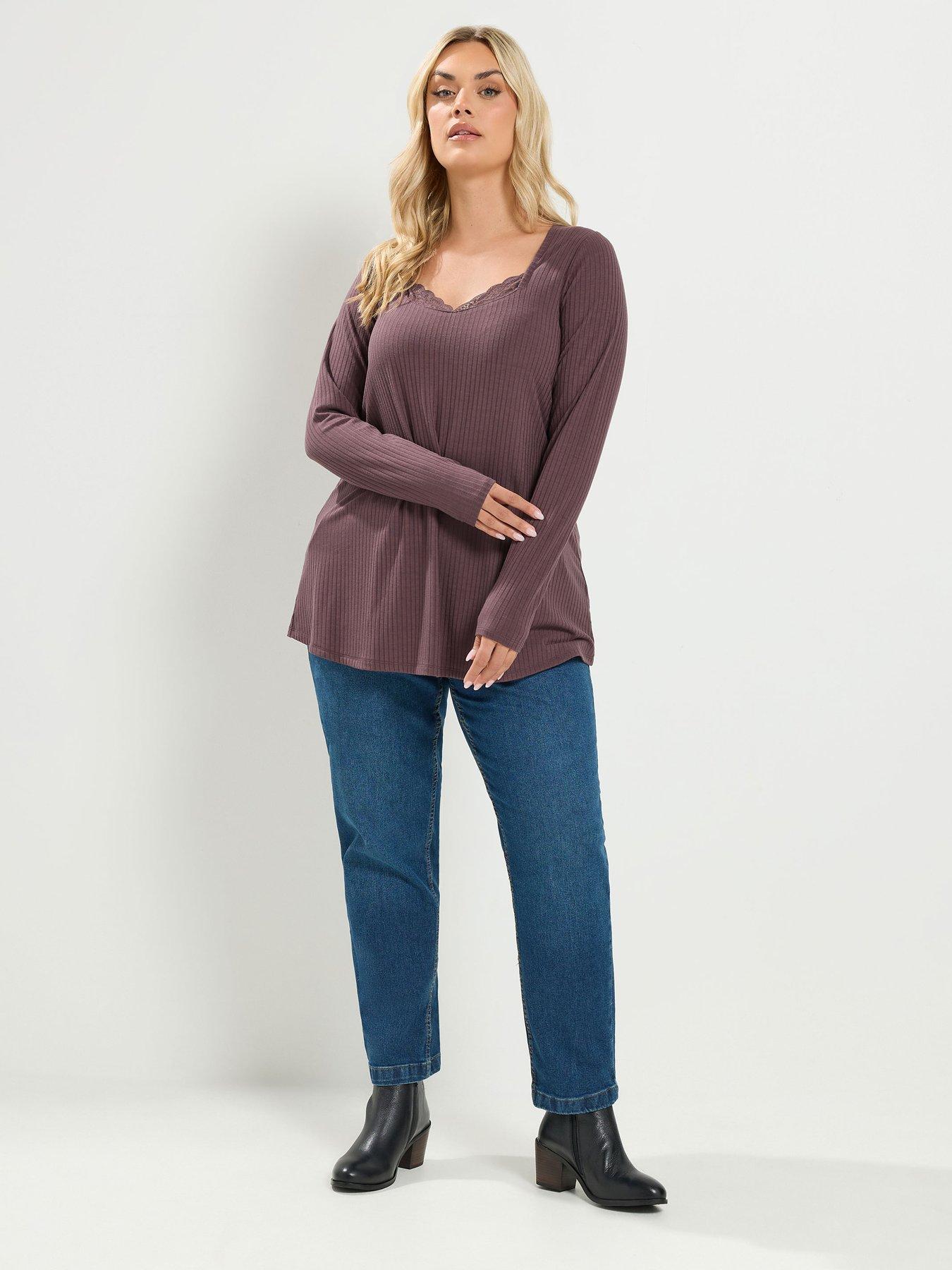 Image 3 of 4 of Yours Curve Lace Insert Swing Top - Brown