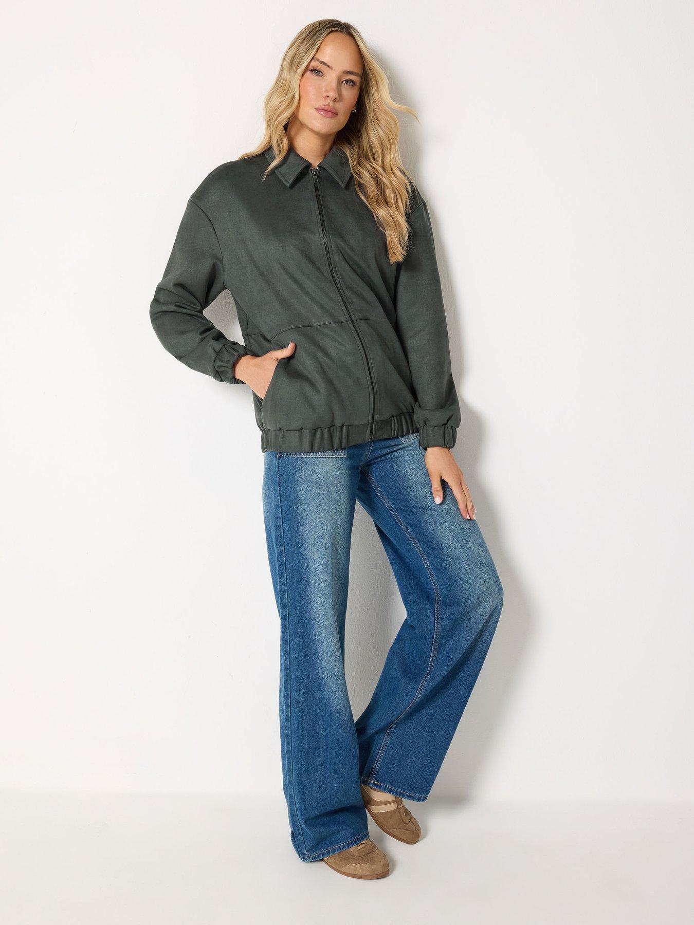 Image 3 of 4 of Long Tall Sally Charcoal Collar Suedette Jacket - Grey